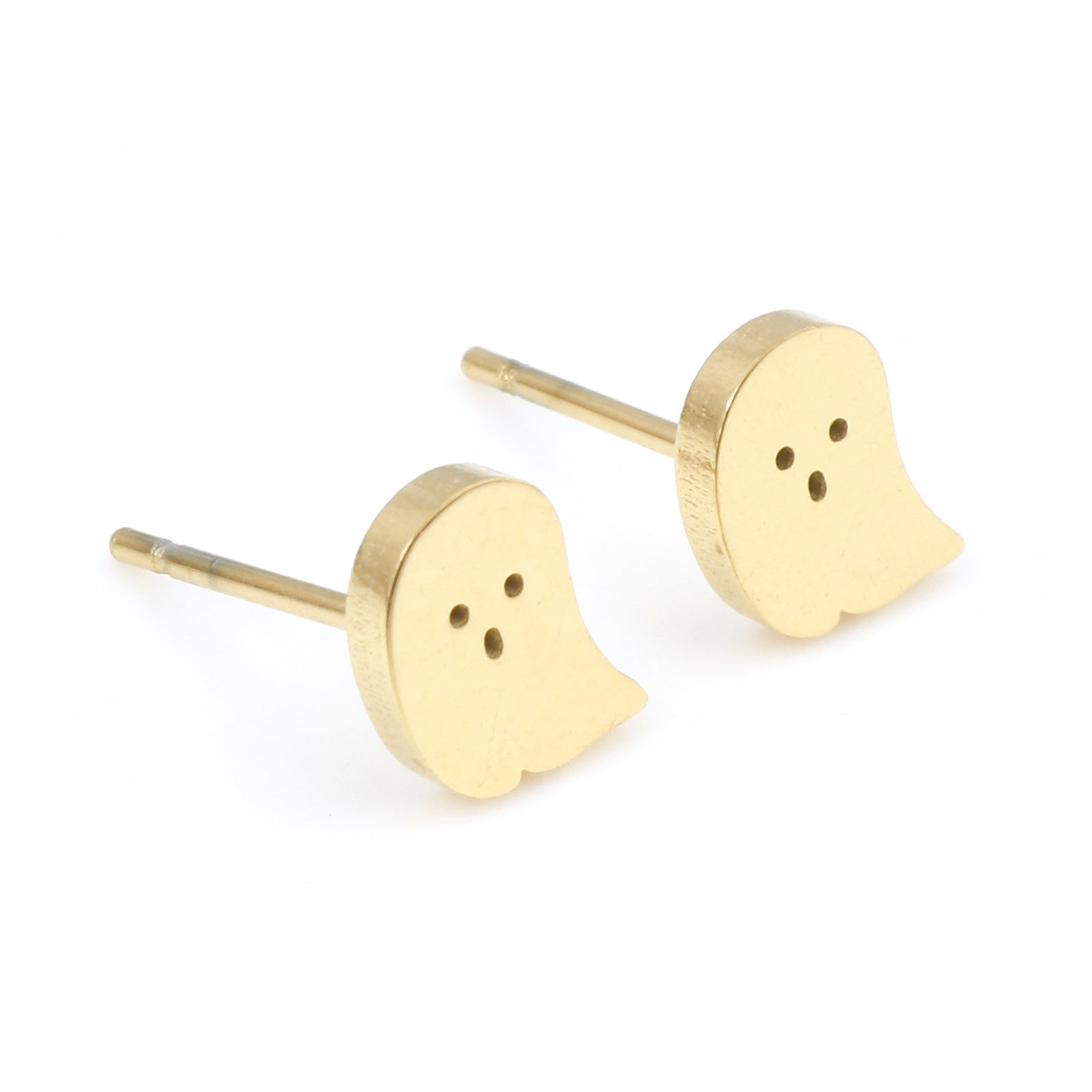 Picture of Stainless Steel Ear Post Stud Earrings Silver Tone Halloween Ghost 8mm x 6.5mm, Post/ Wire Size: (20 gauge), 6 Pairs