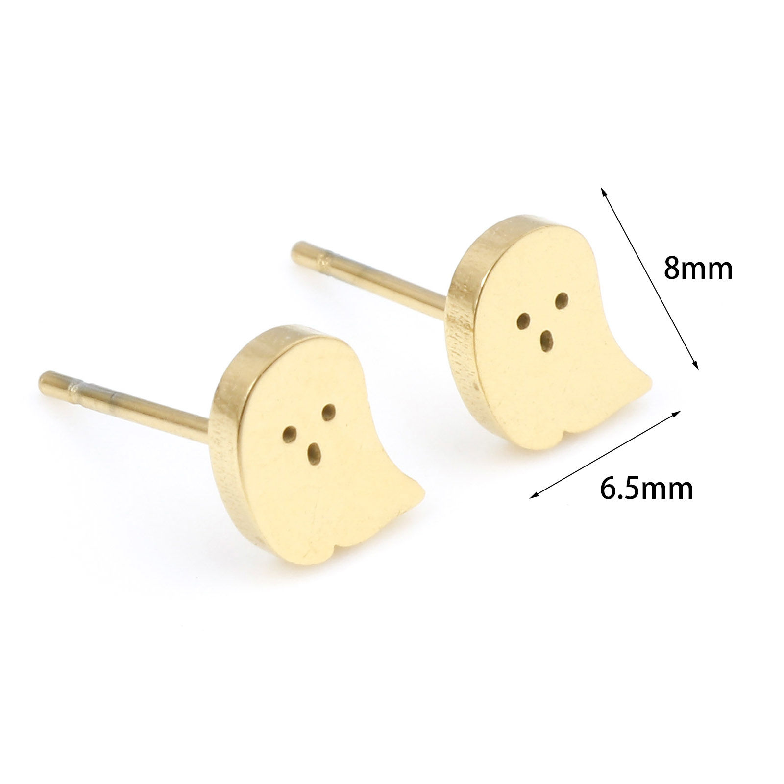 Picture of Stainless Steel Ear Post Stud Earrings Silver Tone Halloween Ghost 8mm x 6.5mm, Post/ Wire Size: (20 gauge), 6 Pairs