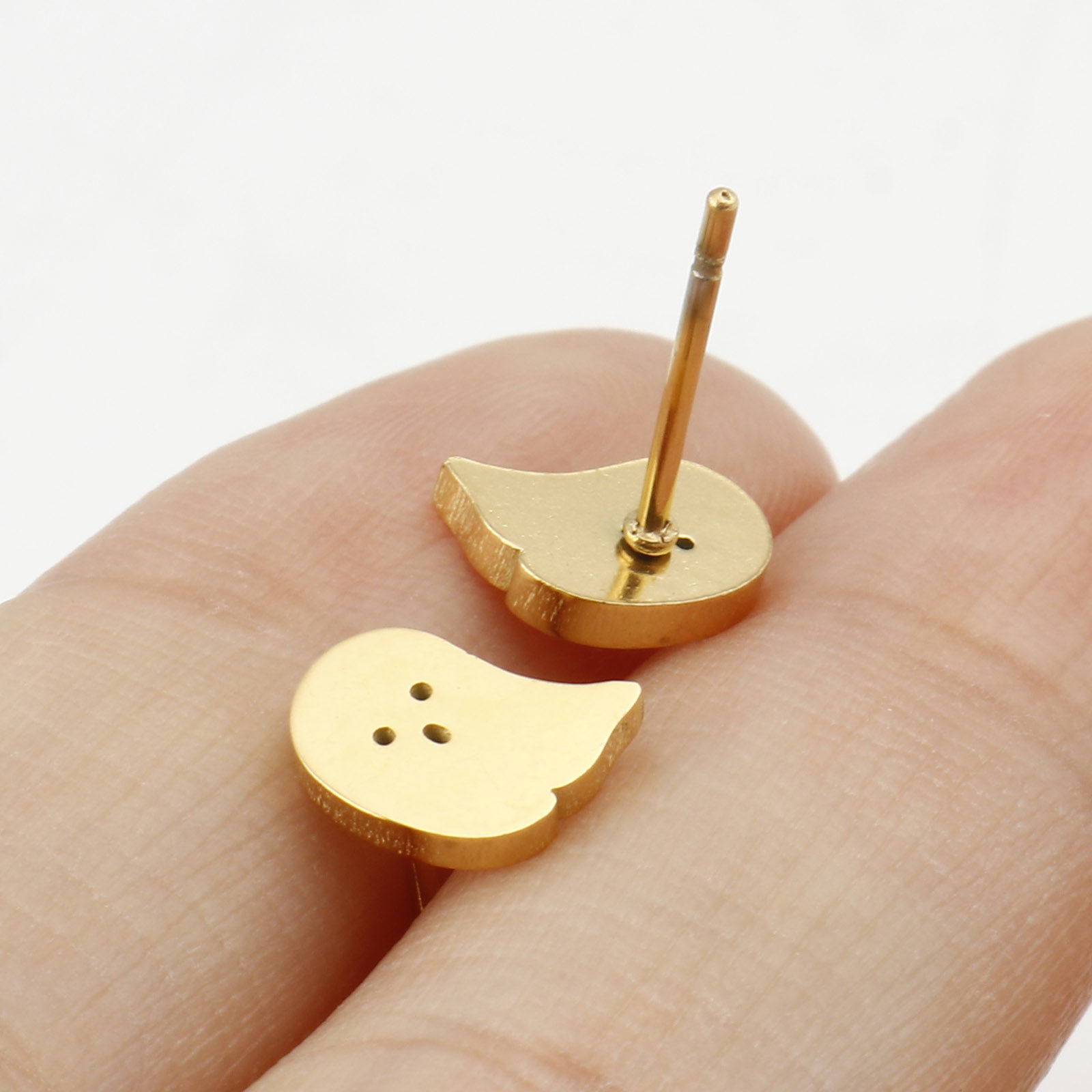 Picture of Stainless Steel Ear Post Stud Earrings Silver Tone Halloween Ghost 8mm x 6.5mm, Post/ Wire Size: (20 gauge), 6 Pairs