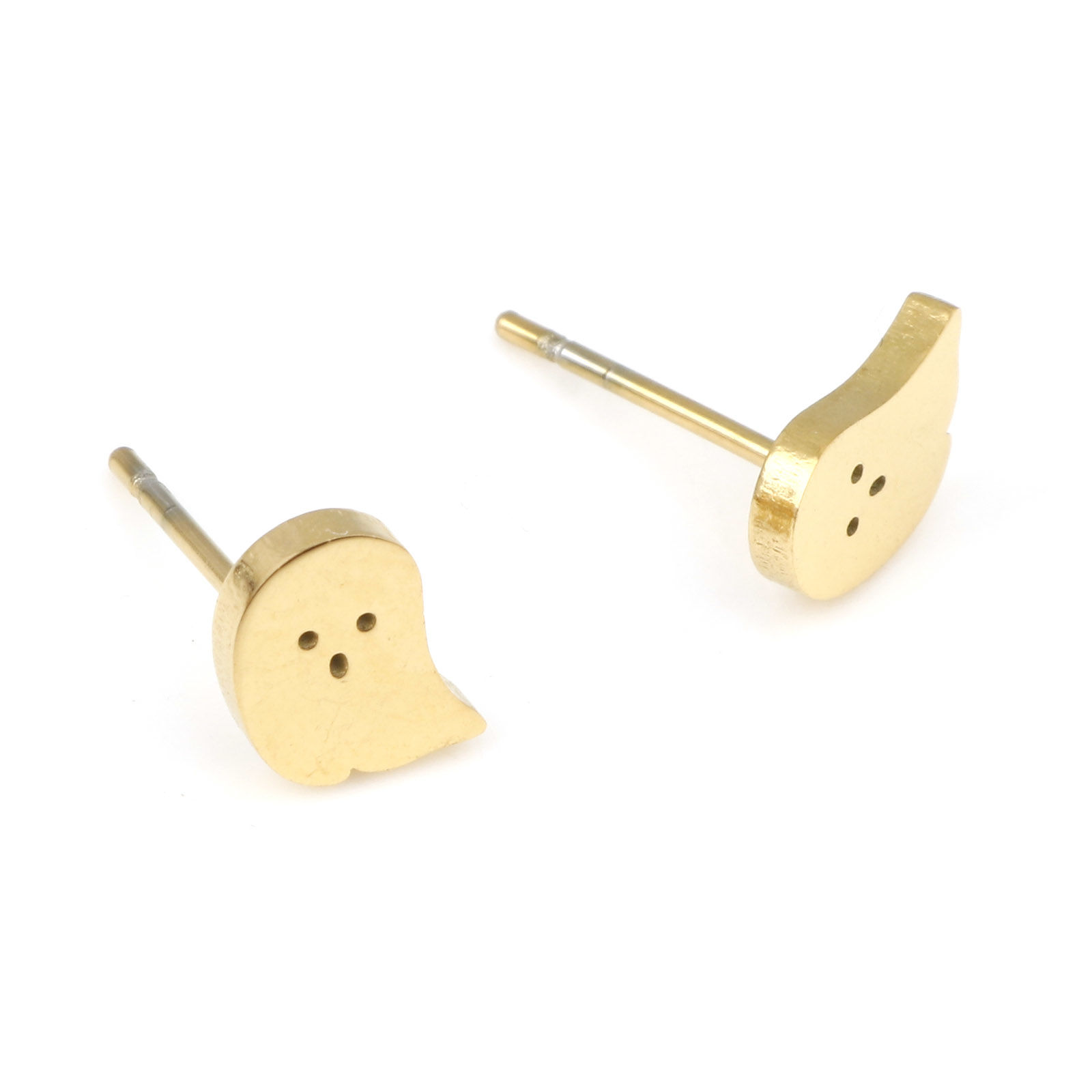 Picture of Stainless Steel Ear Post Stud Earrings Silver Tone Halloween Ghost 8mm x 6.5mm, Post/ Wire Size: (20 gauge), 6 Pairs