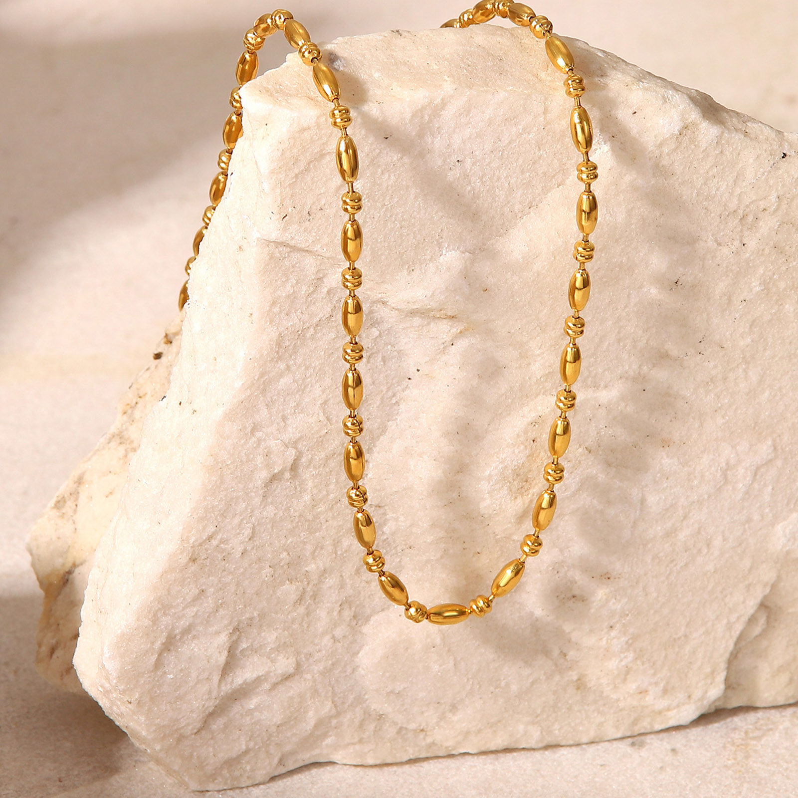 Picture of 1 Piece Vacuum Plating Stainless Steel Ins Style Ball Chain Necklace 18K Gold Plated 40cm(15 6/8") long