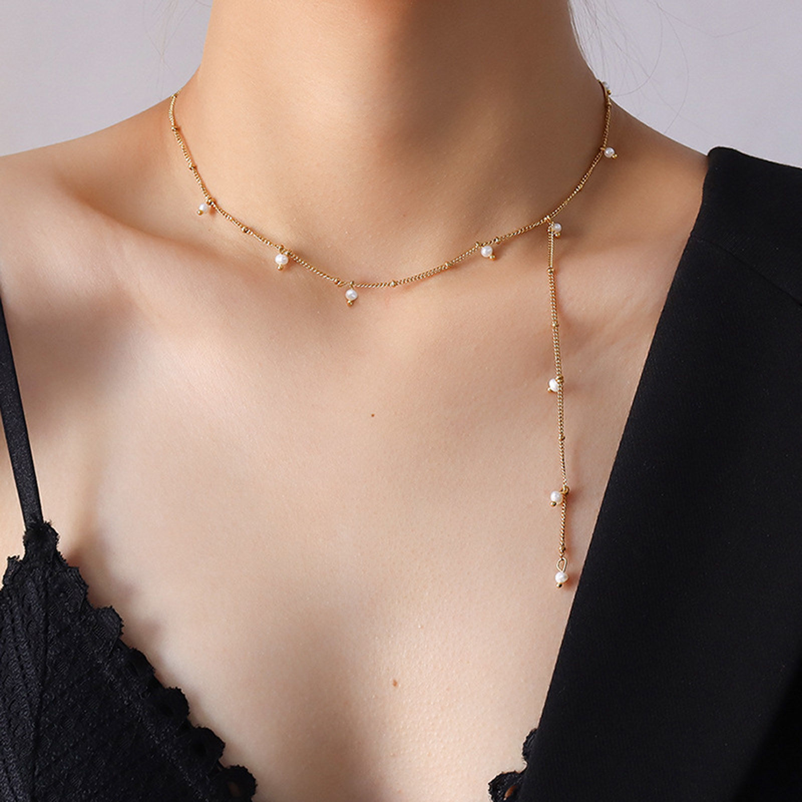 Picture of Freshwater Cultured Pearl Ins Style Necklace 18K Gold Plated Tassel 40cm(15 6/8") long, 1 Piece