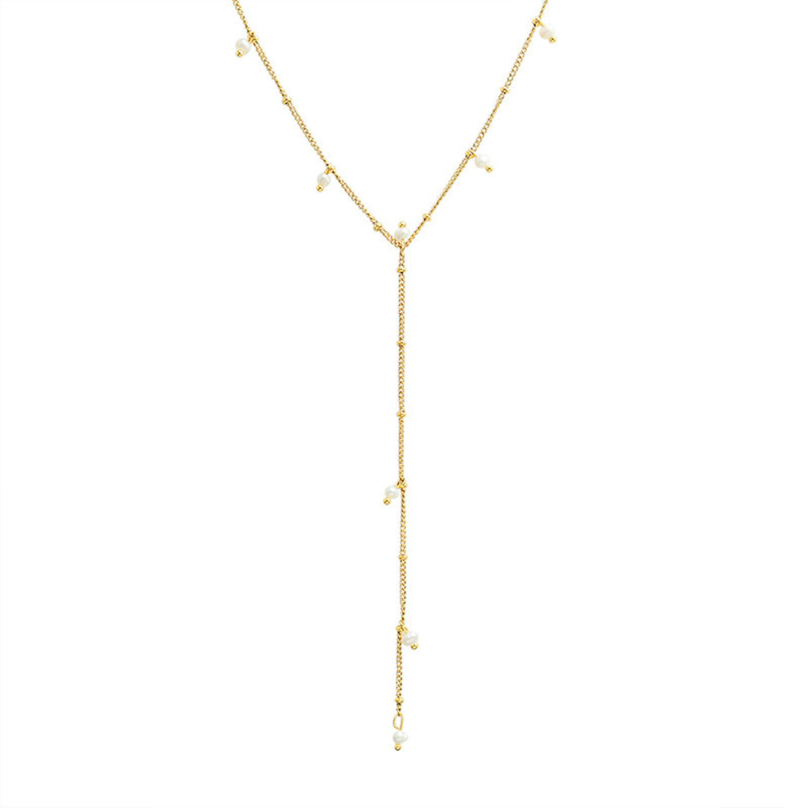 Picture of Freshwater Cultured Pearl Ins Style Necklace 18K Gold Plated Tassel 40cm(15 6/8") long, 1 Piece