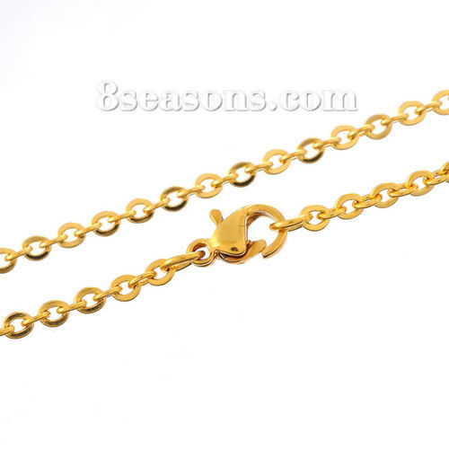 Picture of 1 Piece Vacuum Plating 304 Stainless Steel Link Cable Chain Necklace For DIY Jewelry Making Gold Plated 50cm(19 5/8") long