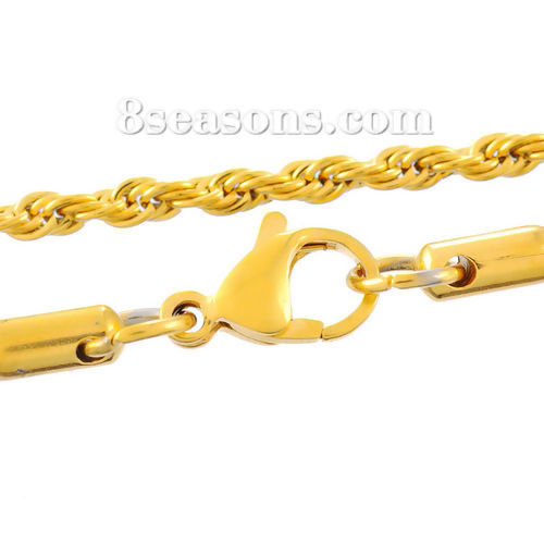Picture of 304 Stainless Steel Jewelry Braiding Chain Necklace Gold Plated 55cm(21 5/8") long, Chain Size: 4mm(1/8"), 1 Piece