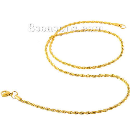 Picture of 304 Stainless Steel Jewelry Braiding Chain Necklace Gold Plated 55cm(21 5/8") long, Chain Size: 4mm(1/8"), 1 Piece