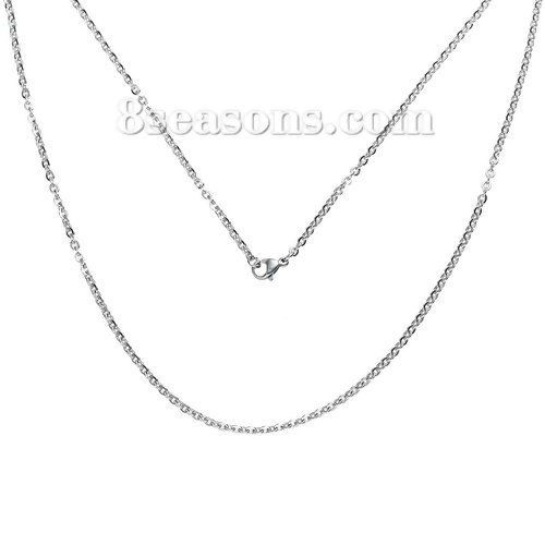 Picture of 304 Stainless Steel Link Cable Chain Jewelry Necklace Silver Tone 50cm(19 5/8") long, Chain Size: 3x2.5mm(1/8"x1/8"), 1 Piece
