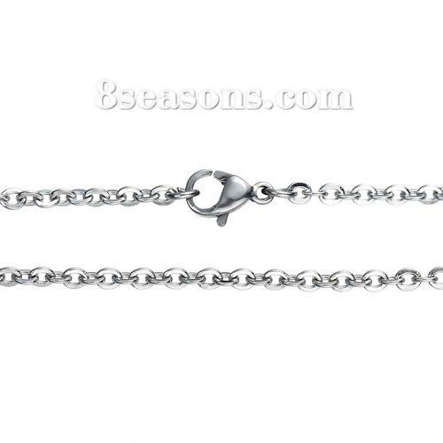 Picture of 304 Stainless Steel Link Cable Chain Jewelry Necklace Silver Tone 50cm(19 5/8") long, Chain Size: 3x2.5mm(1/8"x1/8"), 1 Piece