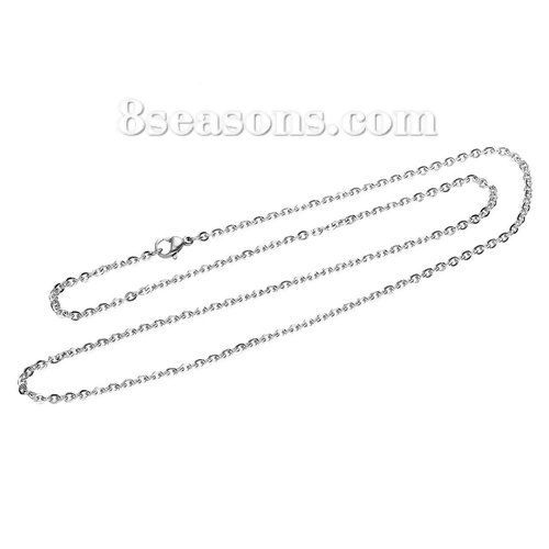 Picture of 304 Stainless Steel Link Cable Chain Jewelry Necklace Silver Tone 50cm(19 5/8") long, Chain Size: 3x2.5mm(1/8"x1/8"), 1 Piece