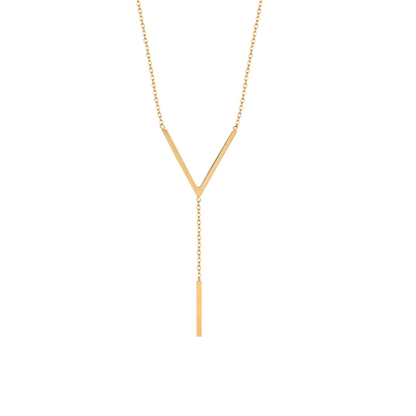 Imagen de Titanio Acero Estilo Ins Cable Cadena Cruz Collares Chapado en Oro de 18K Forma V Panícula 41cm longitud, 1 Unidad
