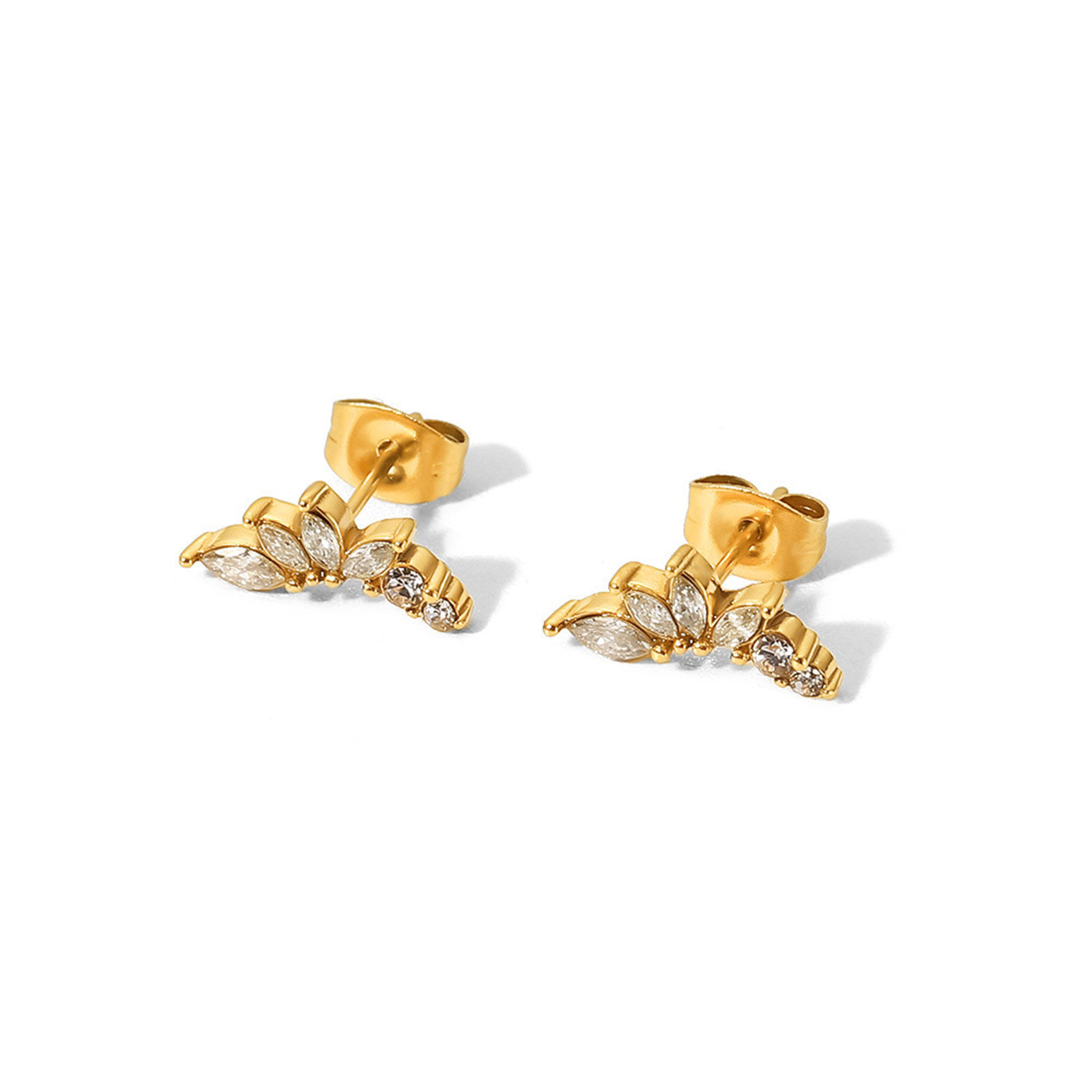 Image de 1 Paire Boucles d'Oreilles Puces en 304 Acier Inoxydable Placage sous Vide Style Ins 18k Or Rempli Fleurs à Strass Transparent 1.4cm x 0.6cm 