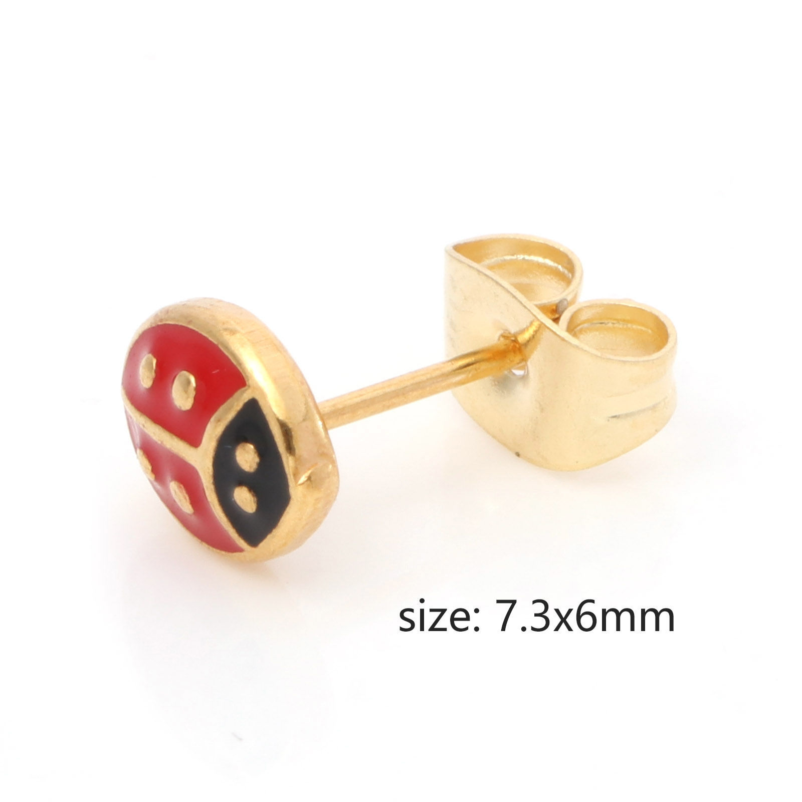 1 ペア 真空メッキ 316ステンレス鋼 おしゃれ イヤリング 金メッキ 多色 てんとう虫 エナメル 7.3mm x 6mm、 ワイヤーサイズ: （21号）、 の画像