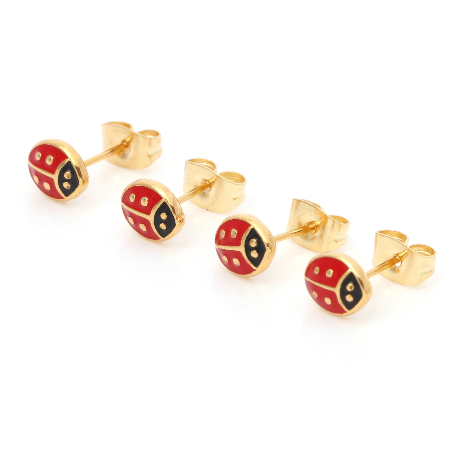 1 ペア 真空メッキ 316ステンレス鋼 おしゃれ イヤリング 金メッキ 多色 てんとう虫 エナメル 7.3mm x 6mm、 ワイヤーサイズ: （21号）、 の画像
