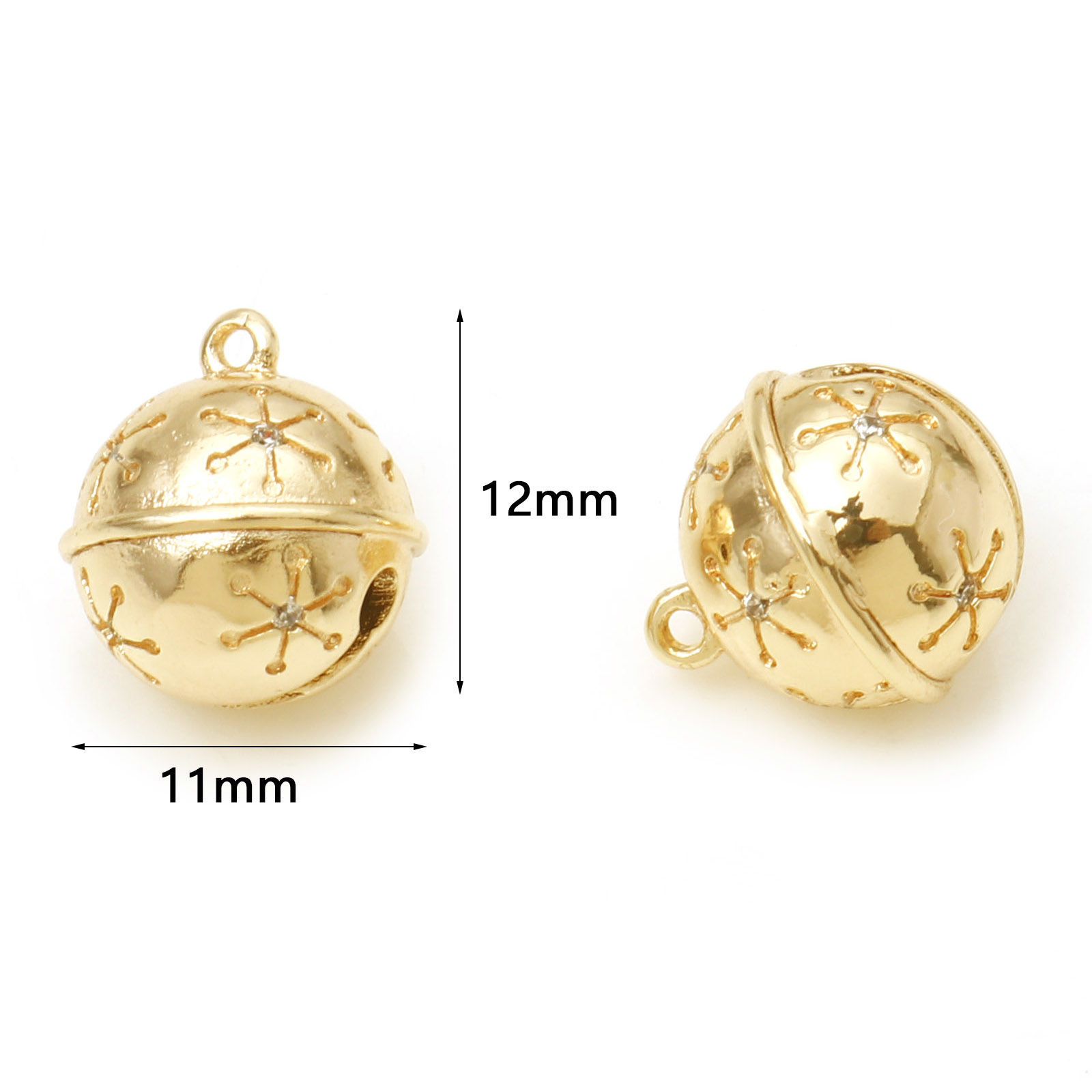 Immagine di Ottone Natale Charms Campana Vero Oro Placcato Fiocco di Neve 3D Trasparente Cubic Zirconiae 12mm x 11mm, 1 Pz
