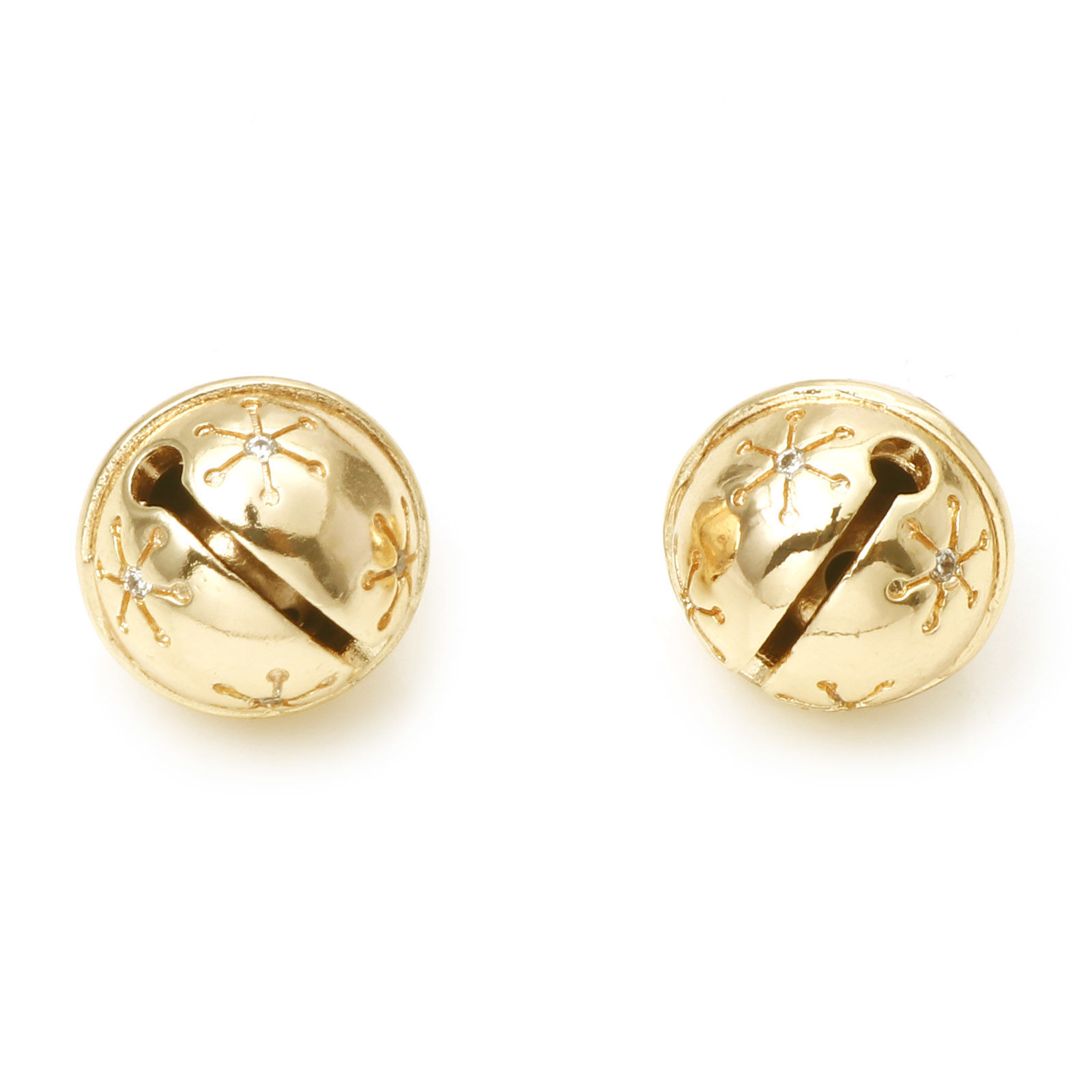 Immagine di Ottone Natale Charms Campana Vero Oro Placcato Fiocco di Neve 3D Trasparente Cubic Zirconiae 12mm x 11mm, 1 Pz