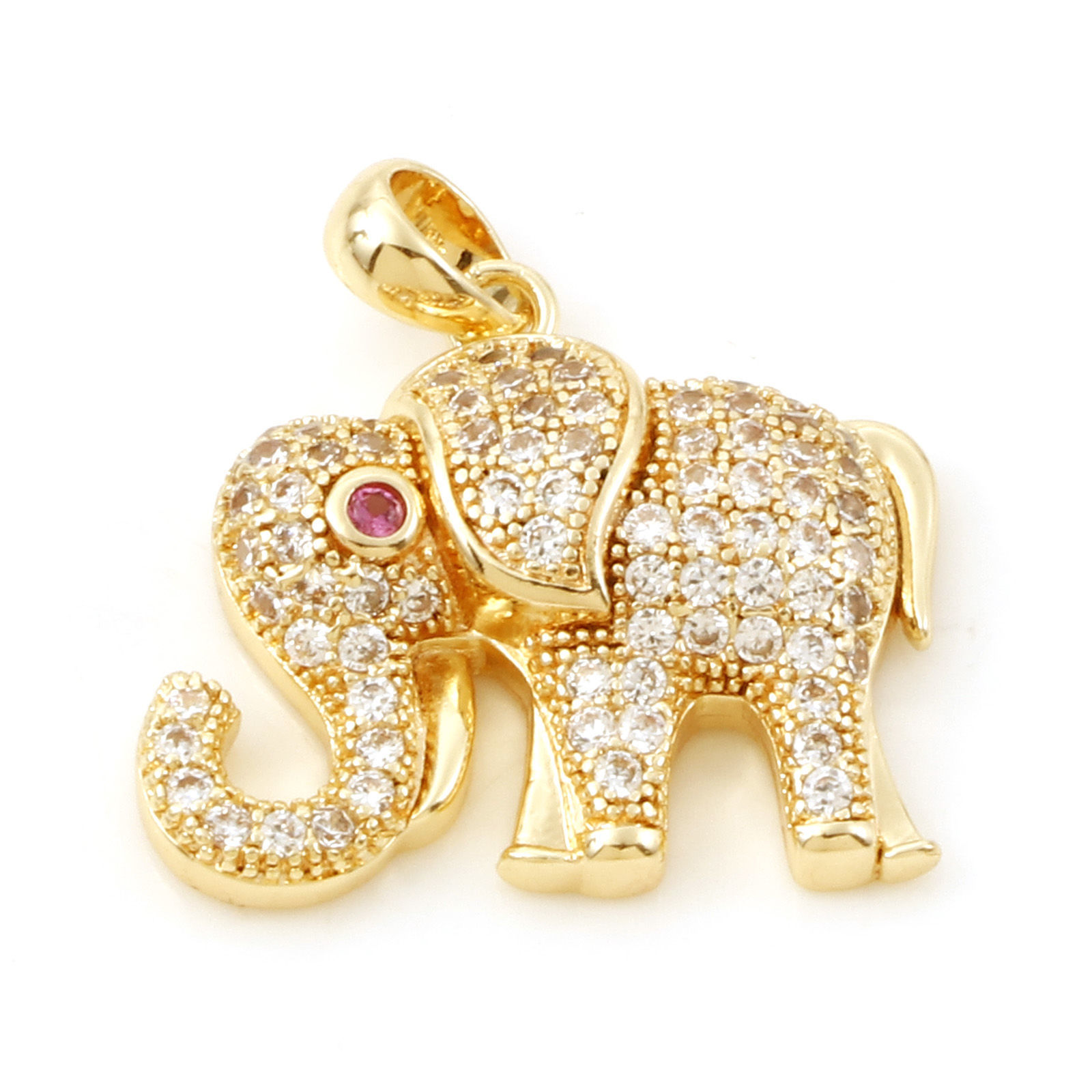 Immagine di 1 Pz Ottone Ciondoli Pendenti Elefante Vero Oro Placcato Micro Spianare Trasparente Cubic Zirconiae 22mm x 19.5mm