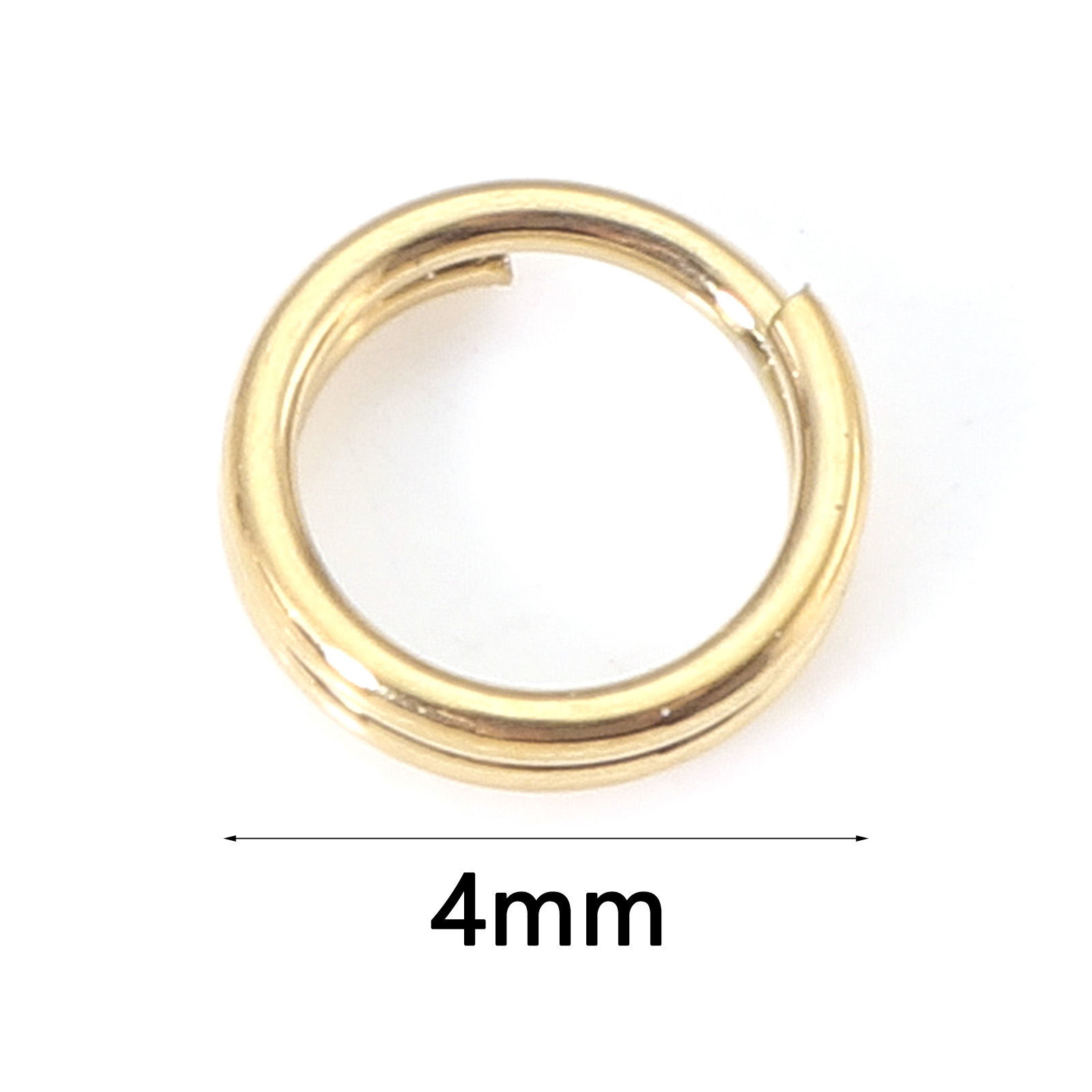 Picture of 20 PCs 4mm Dia., 0.5mm(24 gauge) 316 Stainless Steel Double Split Jump Rings Findings For Jewelry Making Real Gold Plated Round