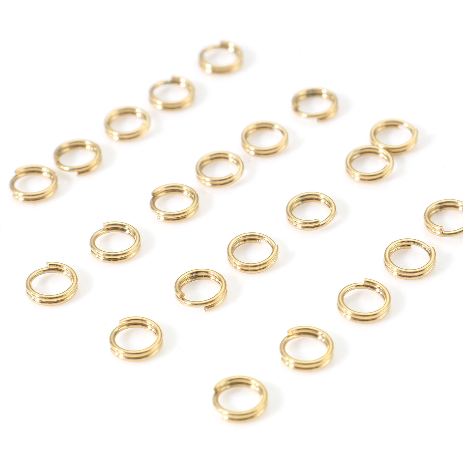Picture of 20 PCs 4mm Dia., 0.5mm(24 gauge) 316 Stainless Steel Double Split Jump Rings Findings For Jewelry Making Real Gold Plated Round