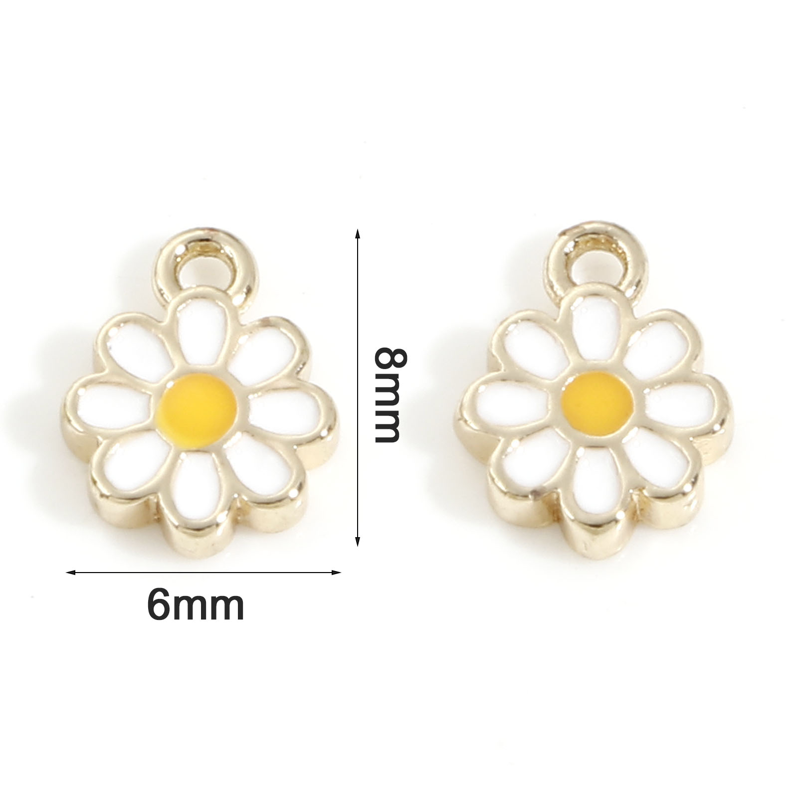 Picture of Brass Charms 14K Real Gold Plated White & Yellow Daisy Flower Enamel 8mm x 6mm, 2 PCs
