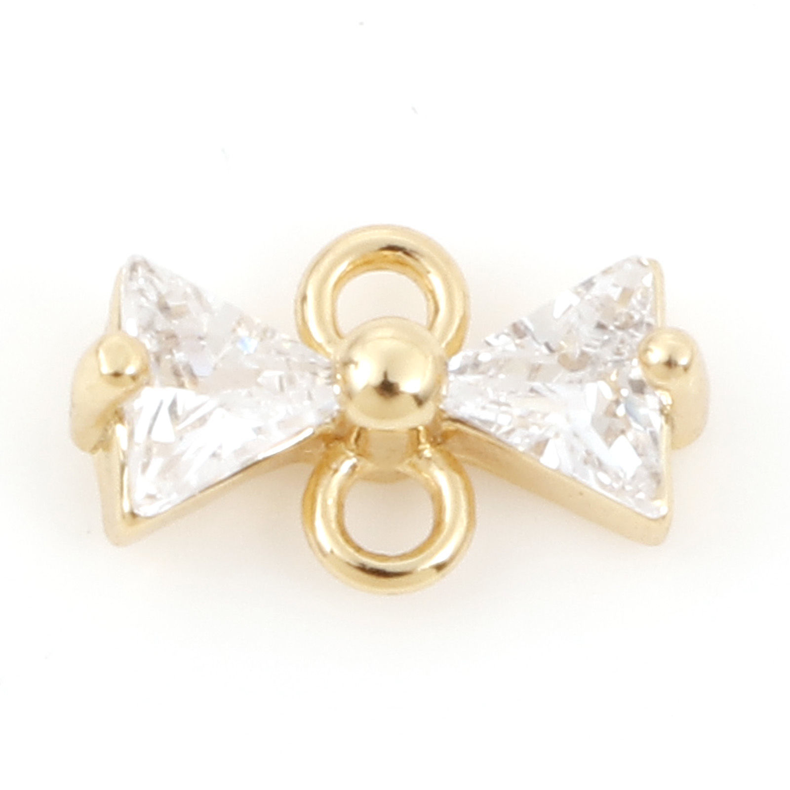 Bild von Messing Steckverbinder Charms Anhänger 18K Echtgold plattiert Schleife Micro Pave Klar Zirkonia 8mm x 5mm, 1 Stück