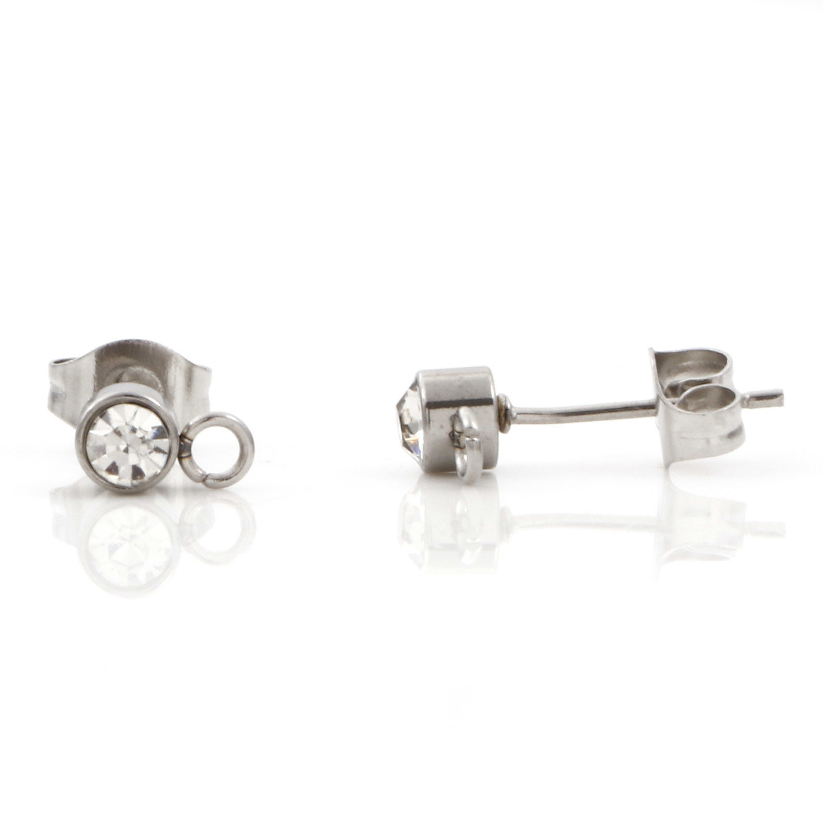 Picture of Eco-friendly 304 Stainless Steel Ear Post Stud Earrings Round Silver Tone With Loop 7mm x 4mm, Post/ Wire Size: (21 gauge), 10 PCs