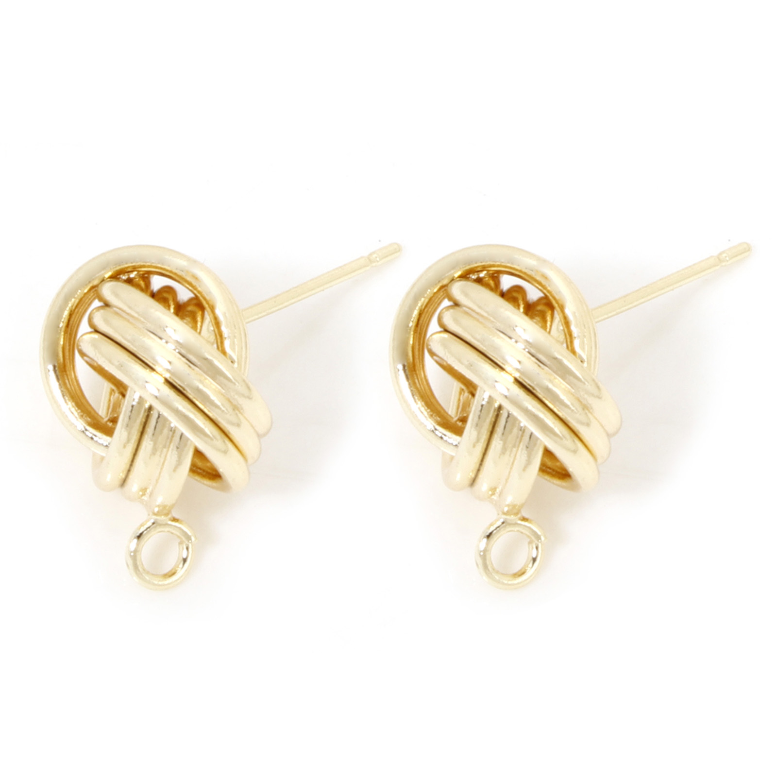 Picture of Brass Ear Post Stud Earrings 18K Real Gold Plated Ball Of Yarn With Loop 13mm x 12mm, Post/ Wire Size: (21 gauge), 2 PCs