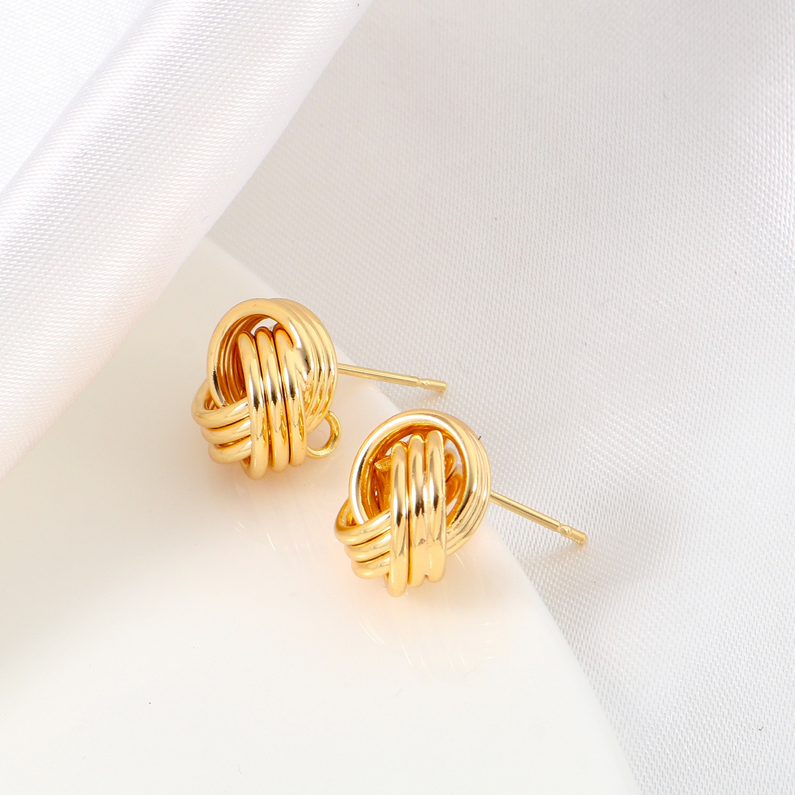 Picture of Brass Ear Post Stud Earrings 18K Real Gold Plated Ball Of Yarn With Loop 13mm x 12mm, Post/ Wire Size: (21 gauge), 2 PCs