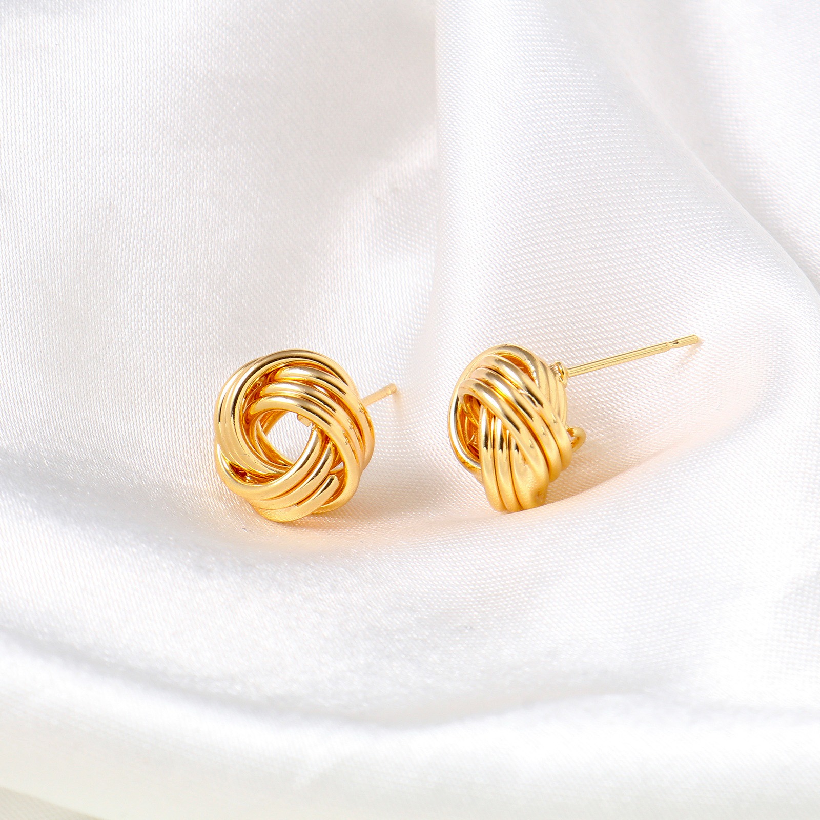 Picture of Brass Ear Post Stud Earrings 18K Real Gold Plated Ball Of Yarn With Loop 13mm x 12mm, Post/ Wire Size: (21 gauge), 2 PCs