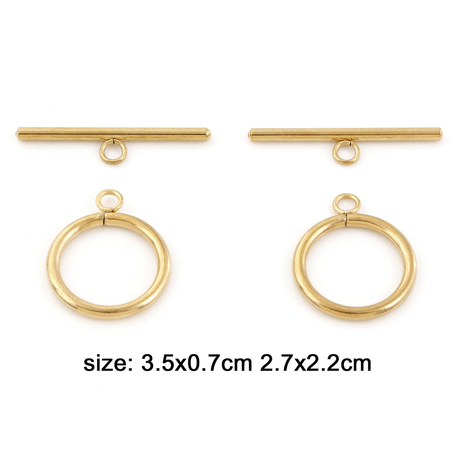 Picture of 2 Sets Eco-friendly Stainless Steel Toggle Clasps Circle Ring 18K Gold Plated 3.5x0.7cm 2.7x2.2cm