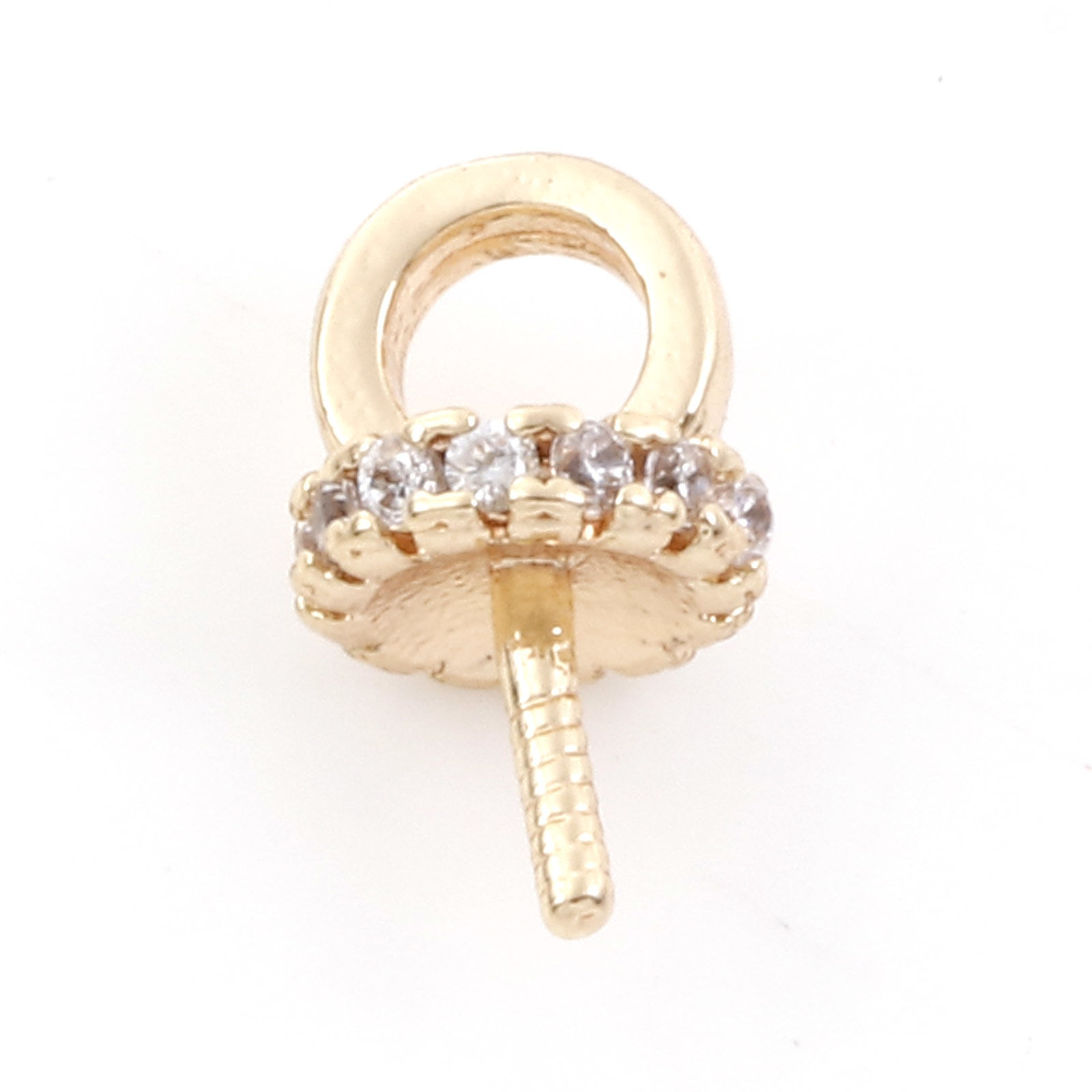 Bild von Messing Kappen Stift für Perlen 18K Echtgold plattiert Rund Micro Pave Nadelstärke: 0.8mm, Klar Zirkonia 9mm x 5mm, 2 Stück