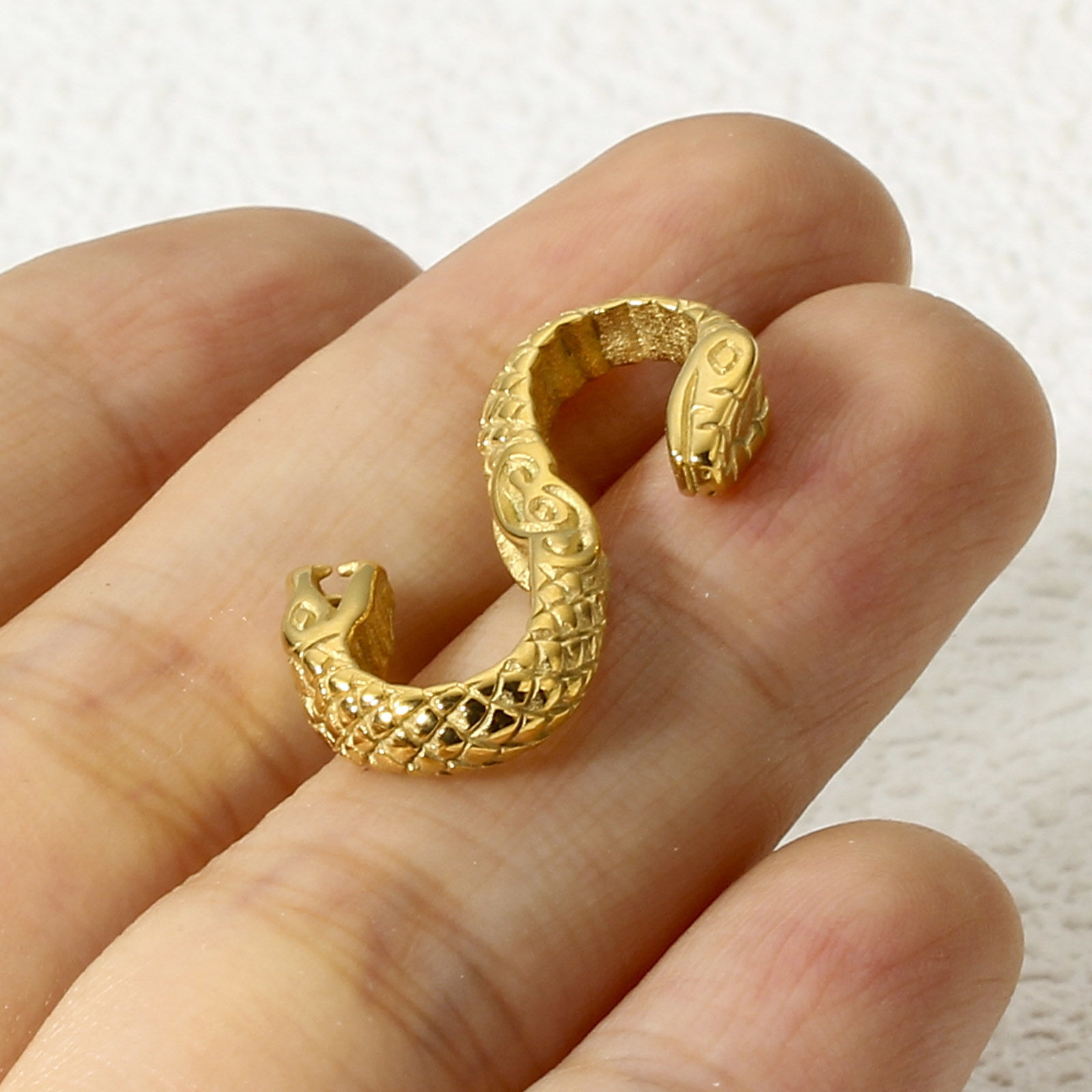 Picture of 1 Piece Eco-friendly Vacuum Plating 304 Stainless Steel Hook Clasps S-shape Snake 18K Gold Plated 27mm x 14mm