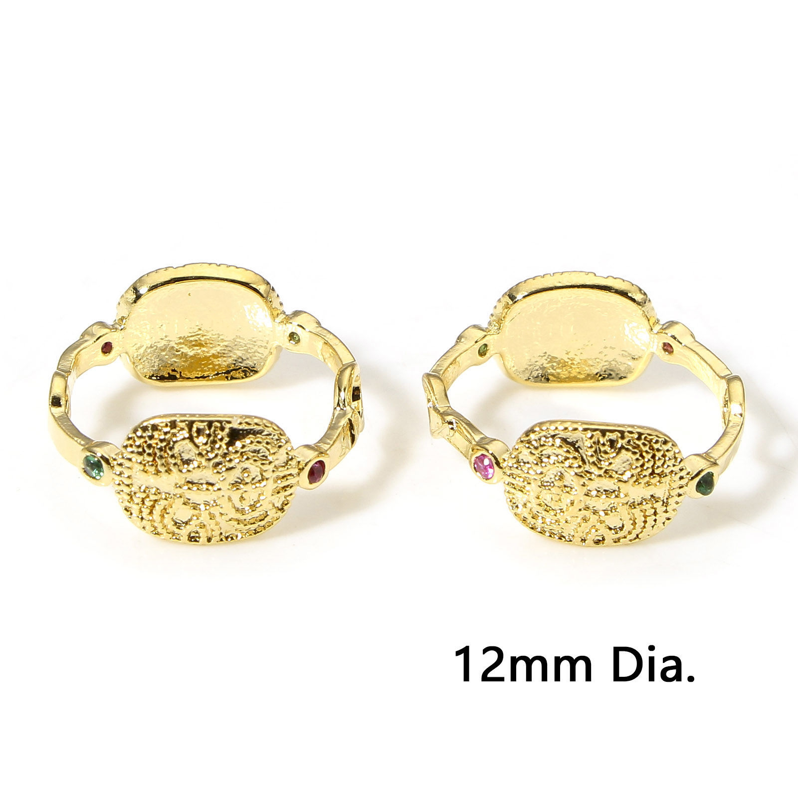 Bild von 2 Stück Messing Perlen Rahmen Geschnitzte Muster 18K Echtgold plattiert (Passt 8mm Perle) 12mm Durchmesser