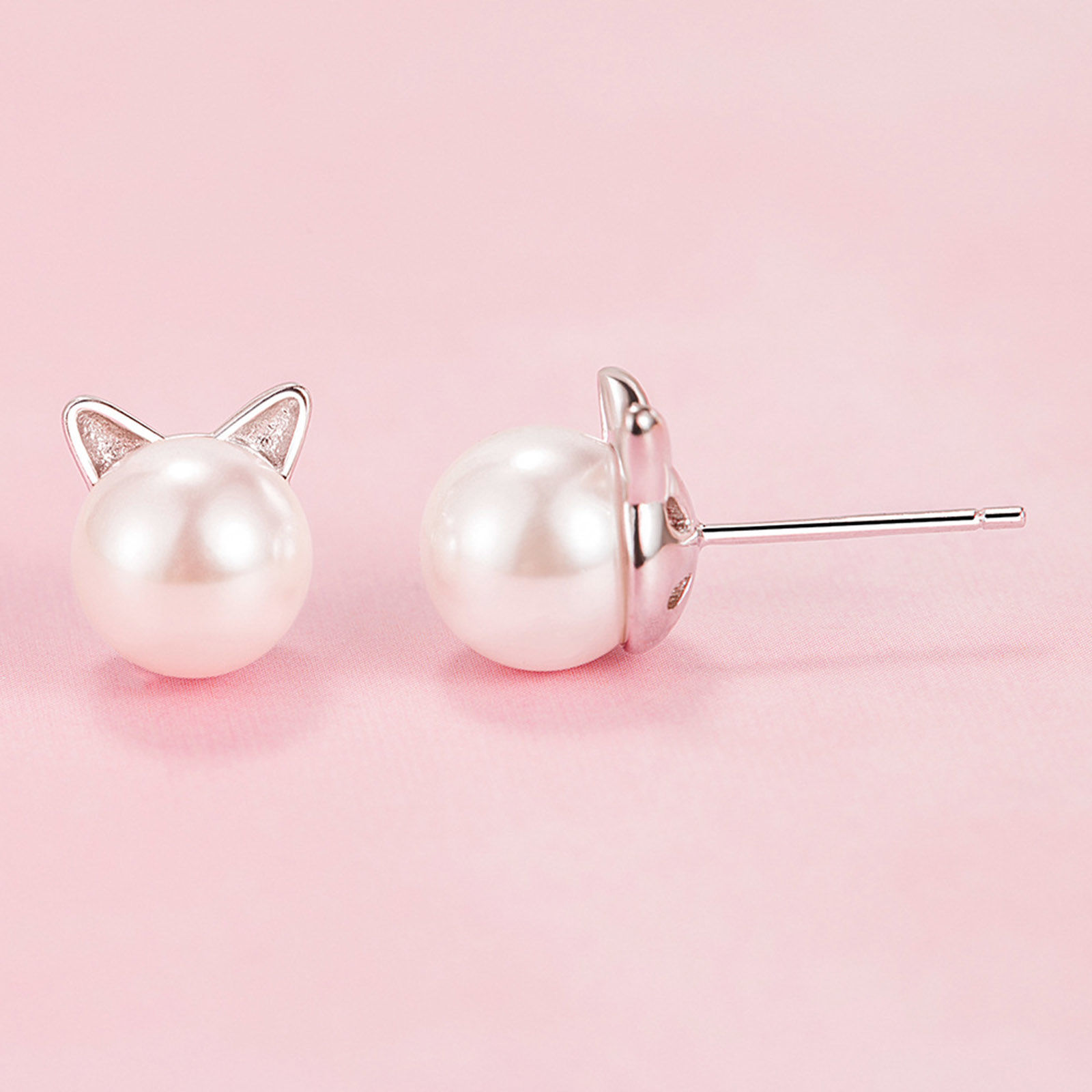 Bild von 1 Paar Messing Niedlich Ohrring Ohrstecker Platin Plattiert Katze Imitat Perle 10mm x 8mm