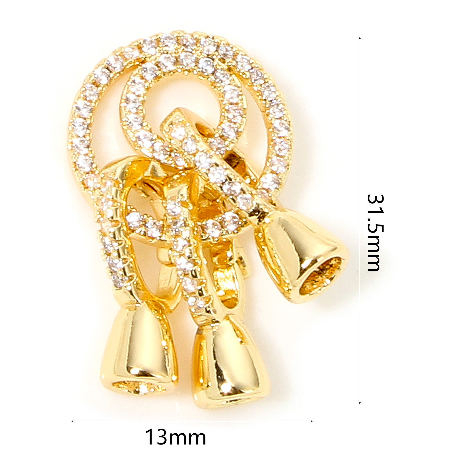 Picture of 1 Piece Eco-friendly Brass End Caps For Necklace Bracelet Jewelry Making Circle Ring 18K Real Gold Plated Micro Pave Clear Cubic Zirconia 13mm