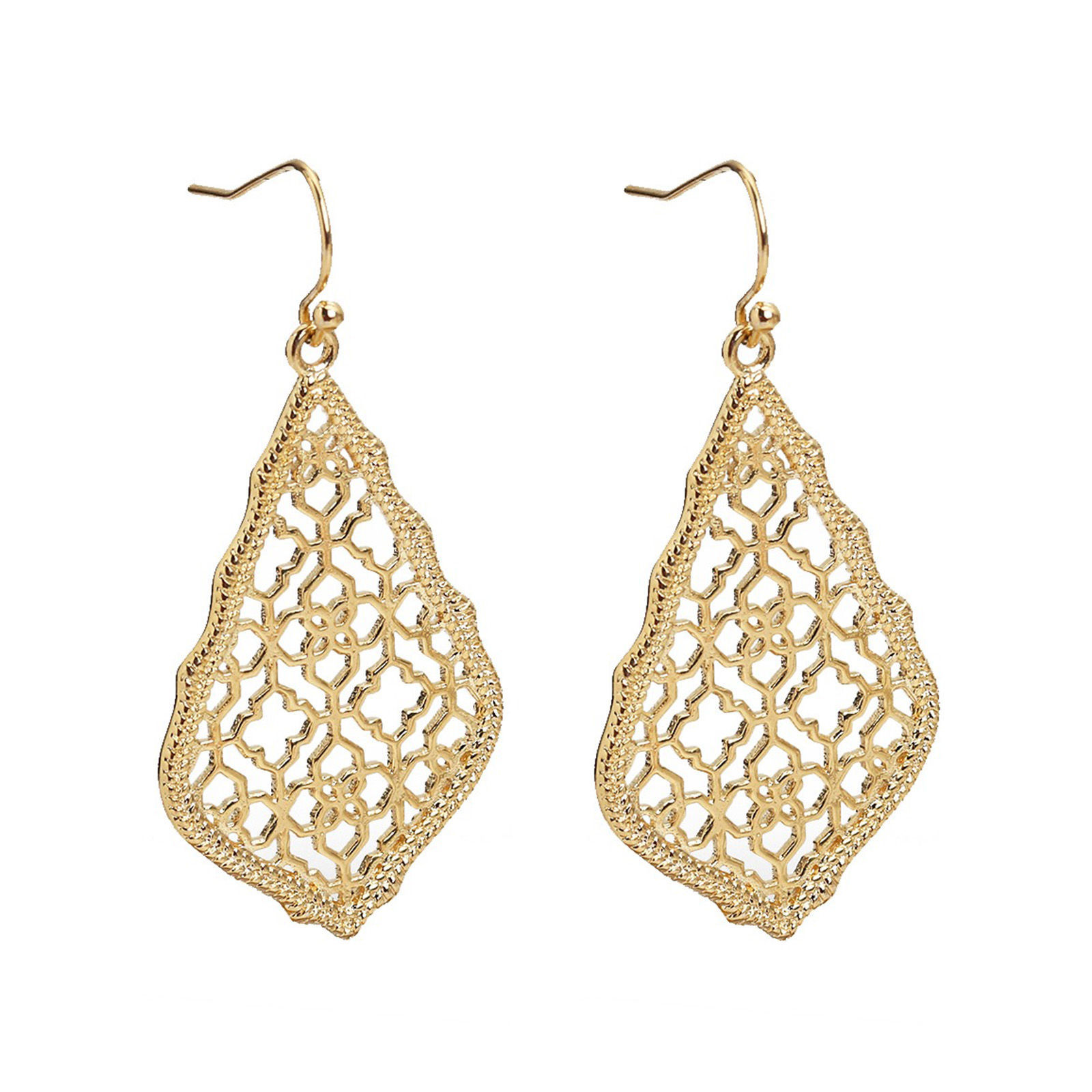 Picture of 10 PCs Eco-friendly Brass Retro Earrings 18K Real Gold Plated Drop Filigree 4.9cm x 2.4cm