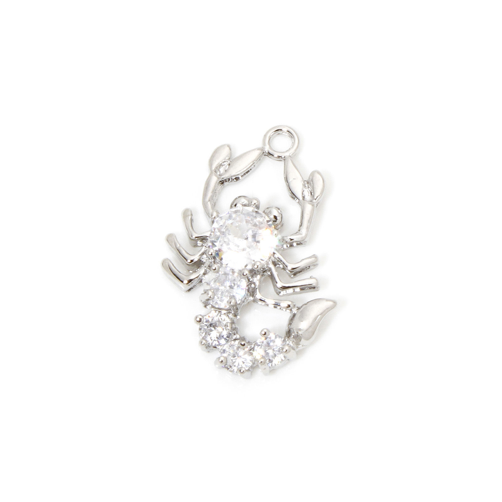 Picture of 1 Piece Eco-friendly Brass Halloween Charms Real Platinum Plated Scorpion Clear Rhinestone 24mm x 17mm