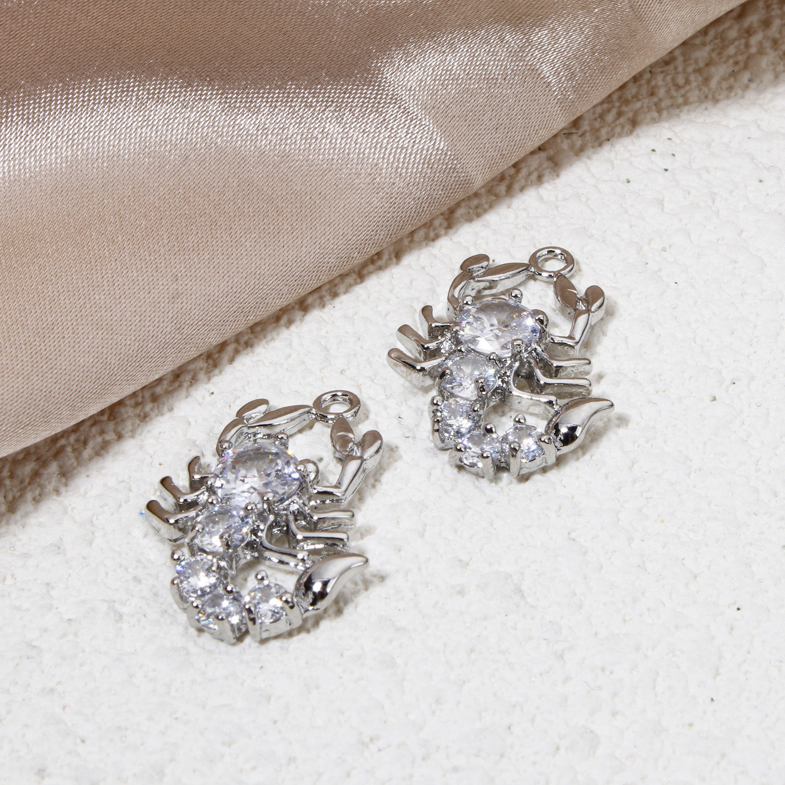 Picture of 1 Piece Eco-friendly Brass Halloween Charms Real Platinum Plated Scorpion Clear Rhinestone 24mm x 17mm
