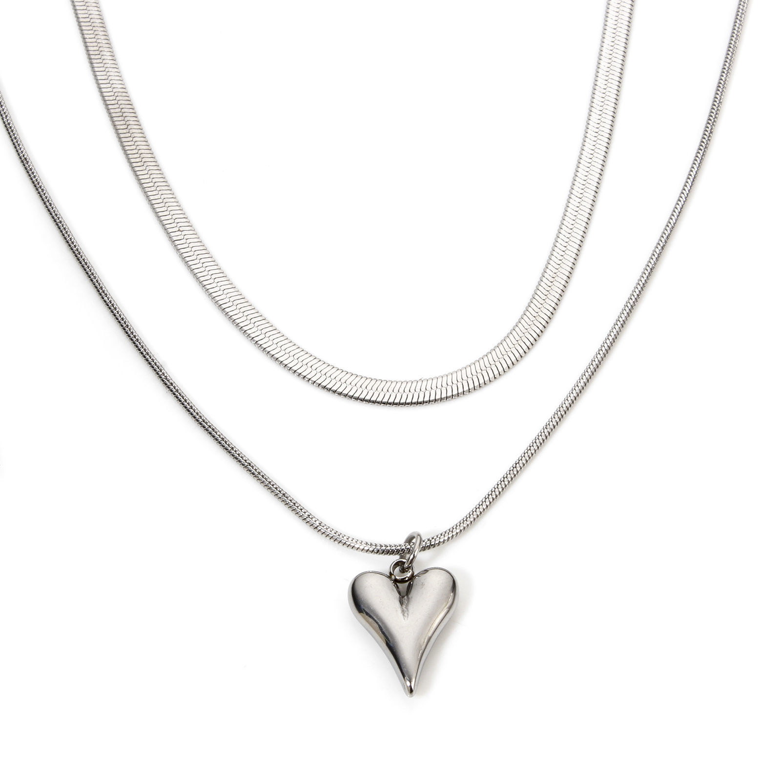 Immagine di 1 Pz Ecologico 304 Acciaio Inossidabile Stile Ins Catena di Serpente Multistrato Collana Tono Argento Cuore 40cm Lunghezza