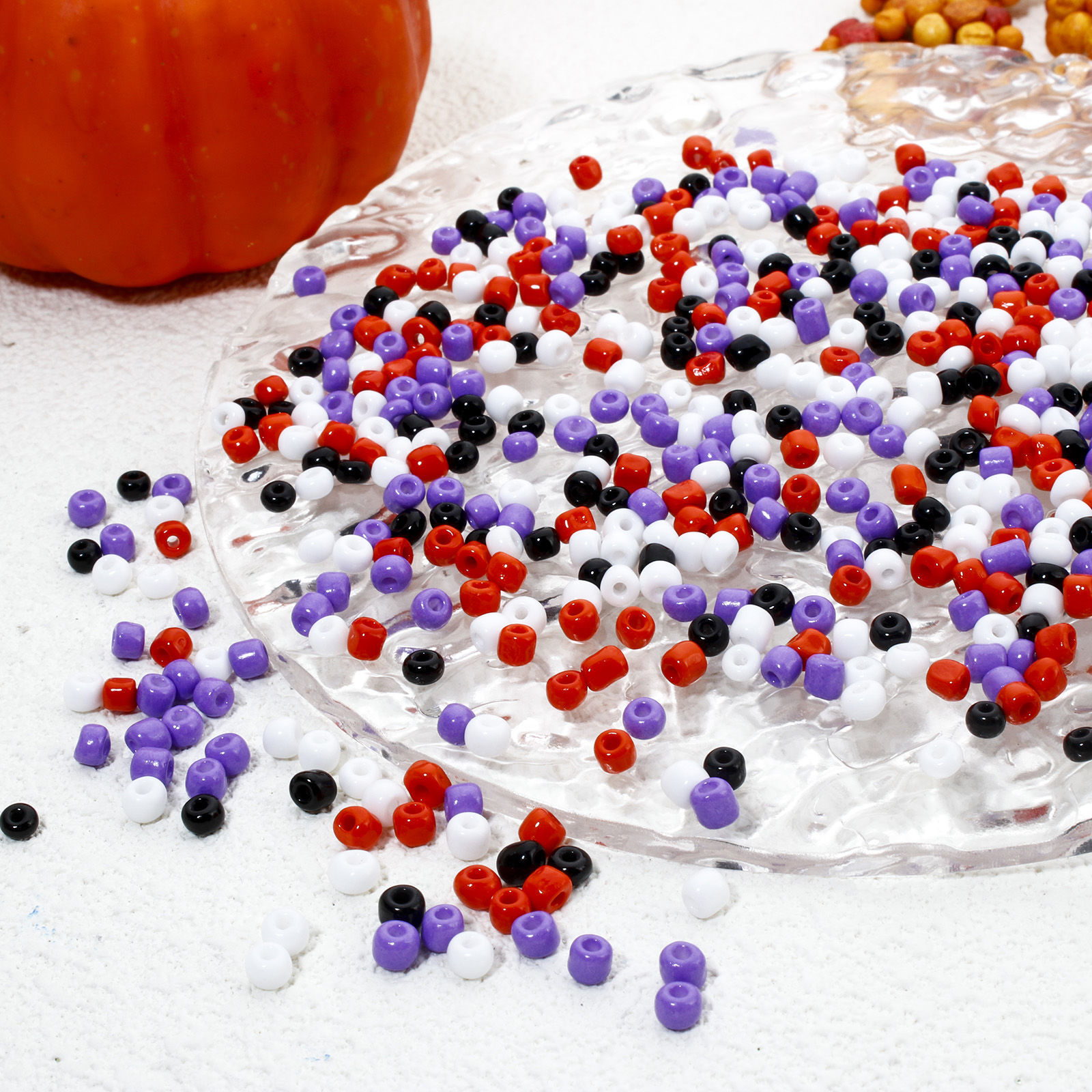 Immagine di 100 Grammi ( 1400 Pz/Pacchetto) Acrilato Seme Halloween Perline per la Creazione di Gioielli con Fai-da-te Tondo A Colori Misti Casuali 4mmx 3mm