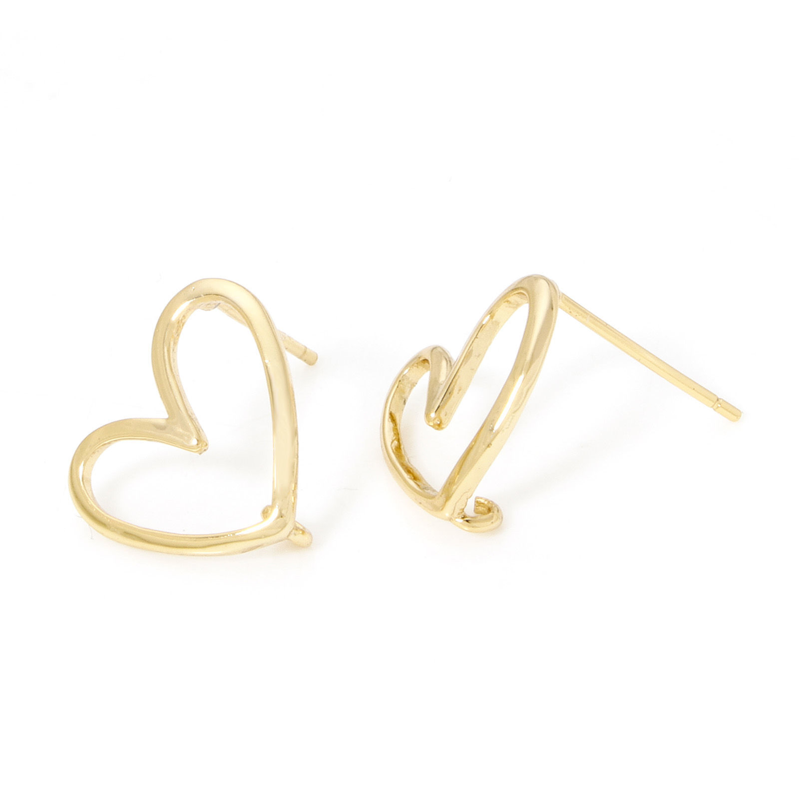 Imagen de 1 Par Respetuoso del Medio Ambiente Latón día de San Valentín Arete de Poste de Oreja con Accesorios de Conector de Bucle 18K Oro Real Chapado Corazón Hueco 13mm x 12mm, Post/ Wire Size: (21 gauge)