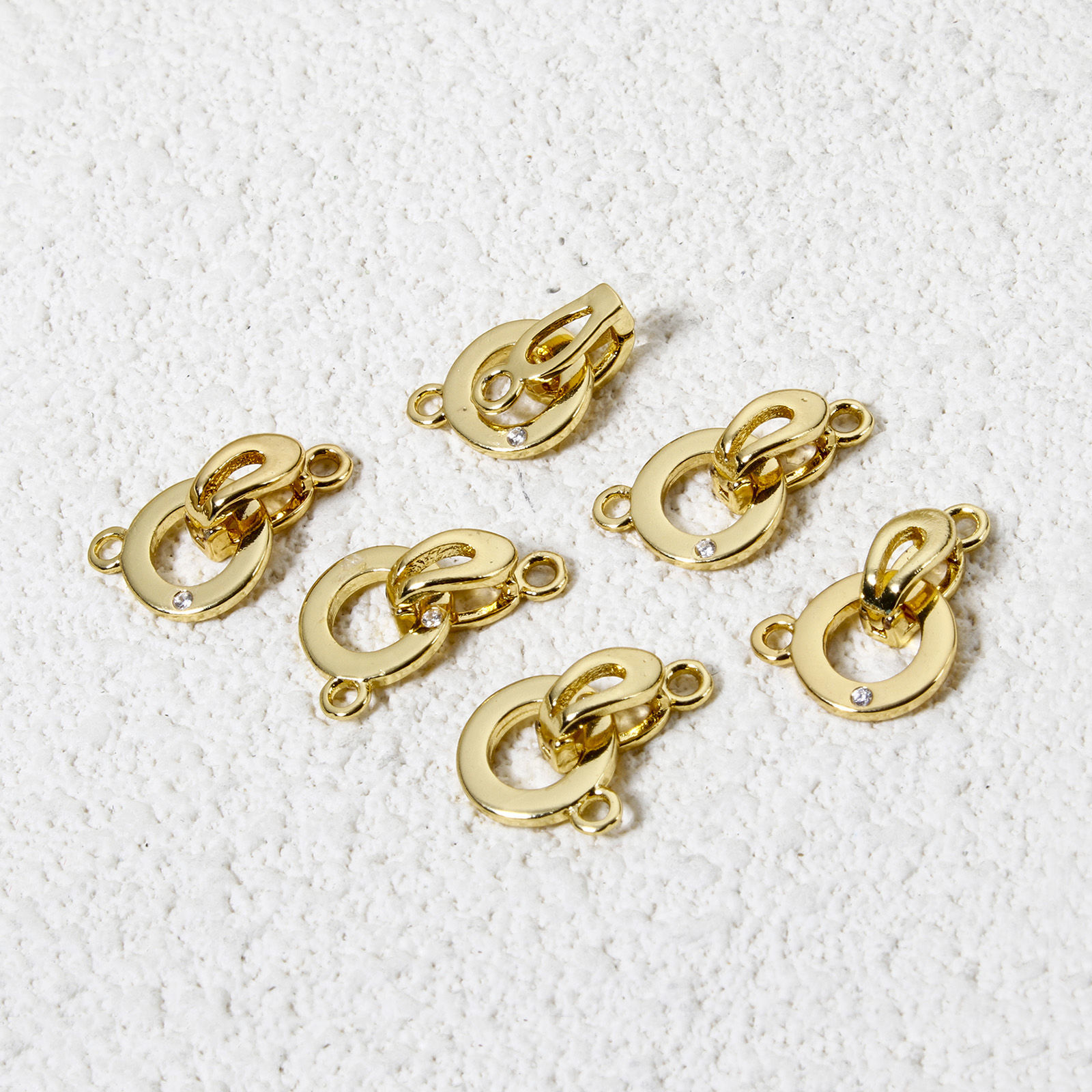 Bild von 2 Sets Messing Faltverschlüsse Rund 18K Vergoldet Klar Zirkonia 19mm x 9.5mm