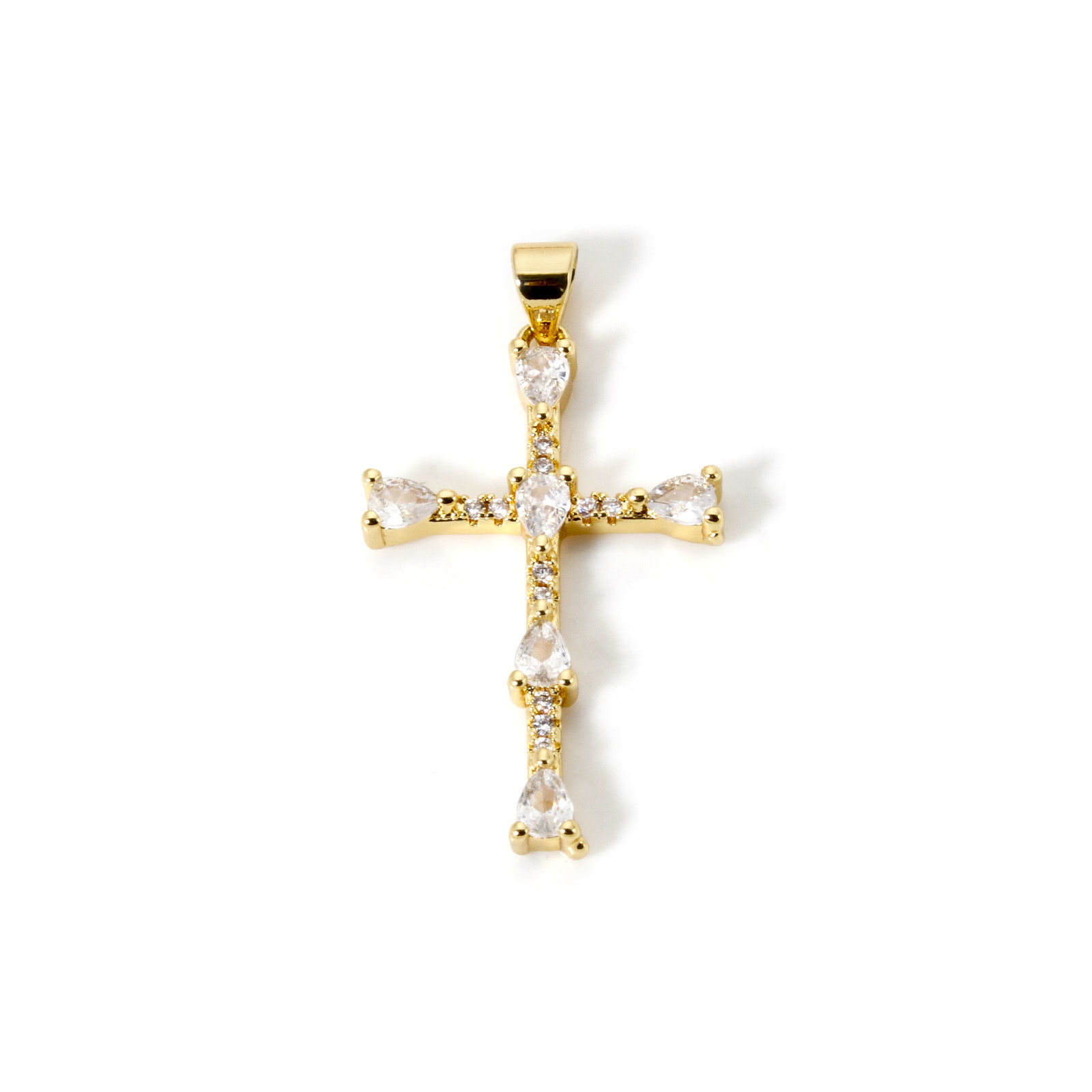 Immagine di 2 Pz Ecologico Ottone Religione Ciondoli Pendenti 18K Vero Oro Placcato Croce Trasparente Cubic Zirconiae 3.6cm x 2cm