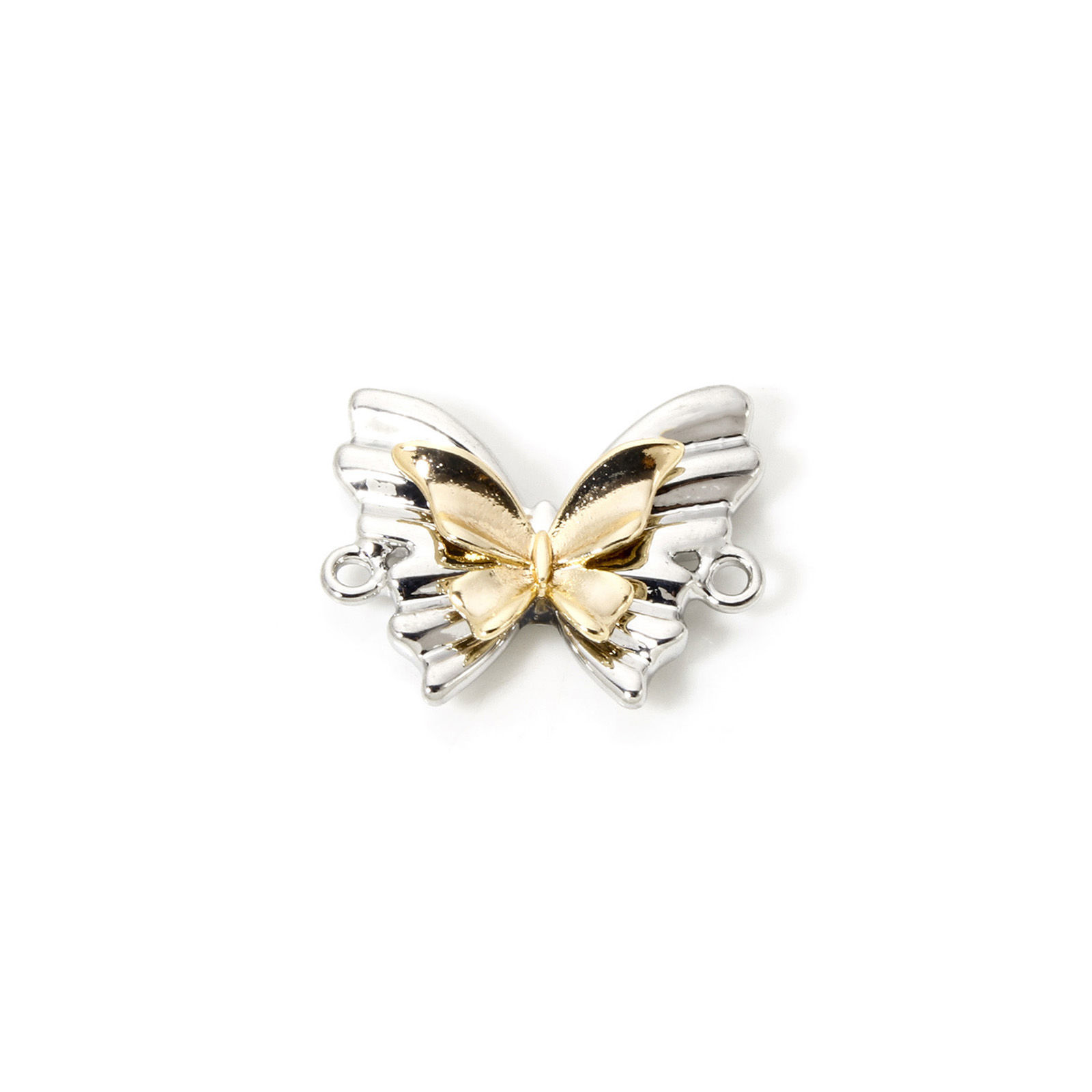 Immagine di 2 Pz Ecologico Ottone Insetto Pendenti Charms Connettori 18K Vero Oro Placcato & Vero Platino Placcato Doppio Colore Farfalla 20.5mm x 17mm