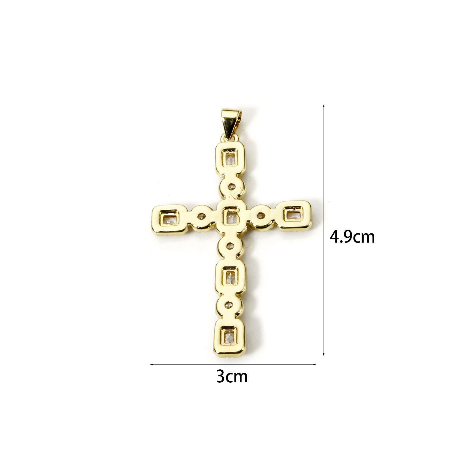 Picture of 1 Piece Eco-friendly Brass Religious Pendants 18K Real Gold Plated Cross Micro Pave Clear Cubic Zirconia 4.9cm x 3cm