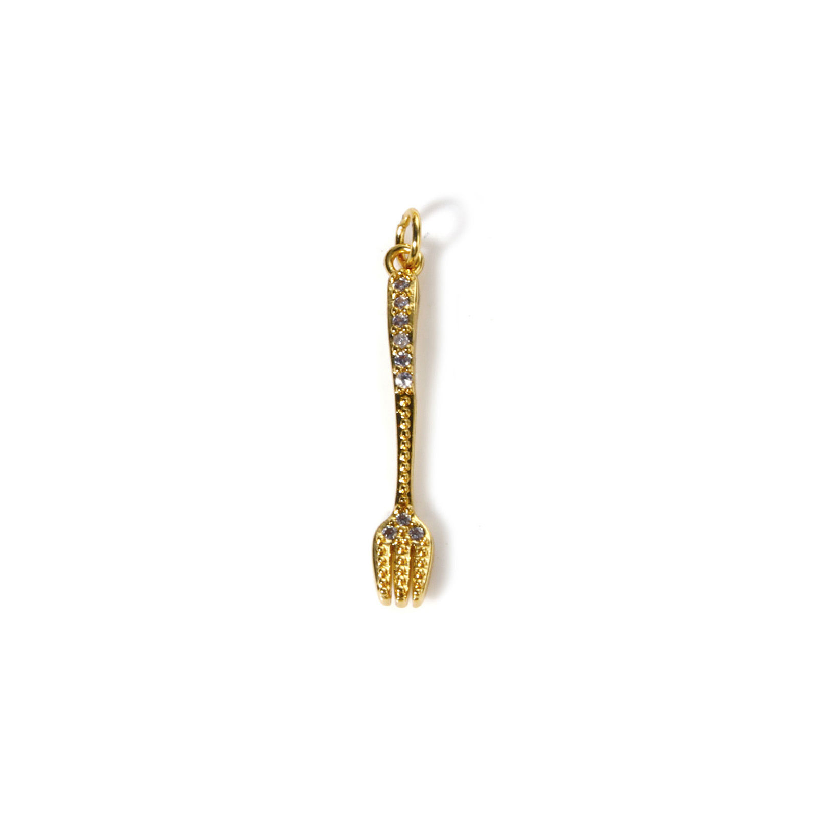 Image de 2 Pcs Breloques Respectueux de la Nature en Laiton Plaqué Or Véritable 18K Fourchette Micro Pave à Zircone Cubique Clair 27mm x 4mm