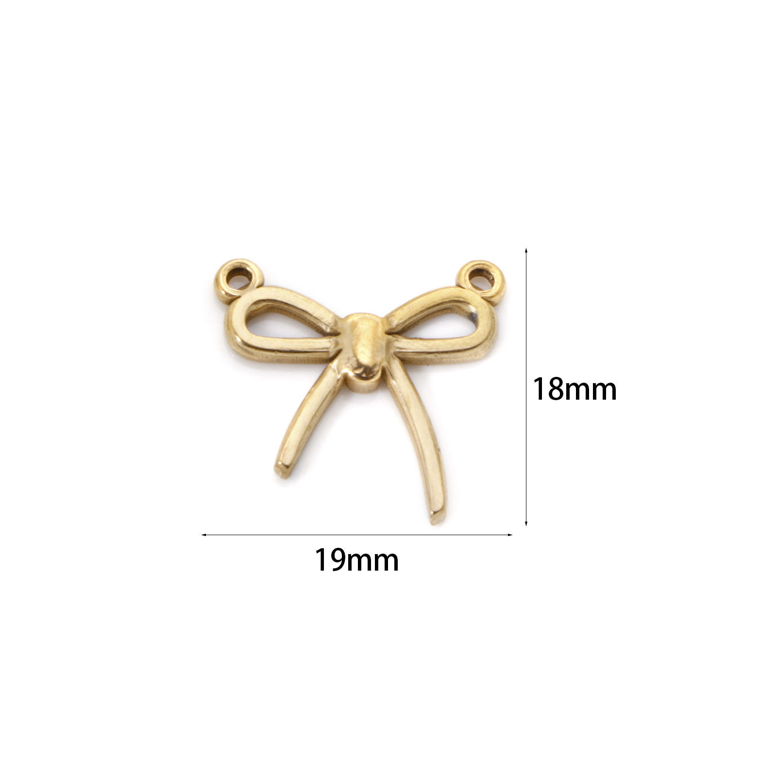 2 個 エコフレンドリー 304ステンレス鋼 服 コネクター ペンダント チャーム リボン 18Kゴールドメッキ 透かし 19mm x 18mm、 の画像