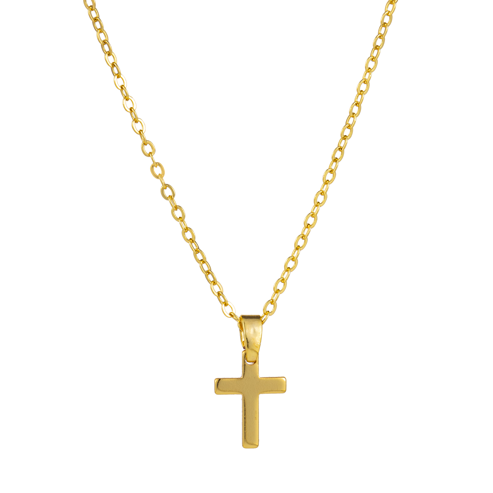 Picture of 1 Piece Eco-friendly Minimalist Religious 18K Real Gold Plated Brass Link Cable Chain Cross Pendant Charm Necklace Unisex Gift 46cm(18.1") + 6cm(2.4") long