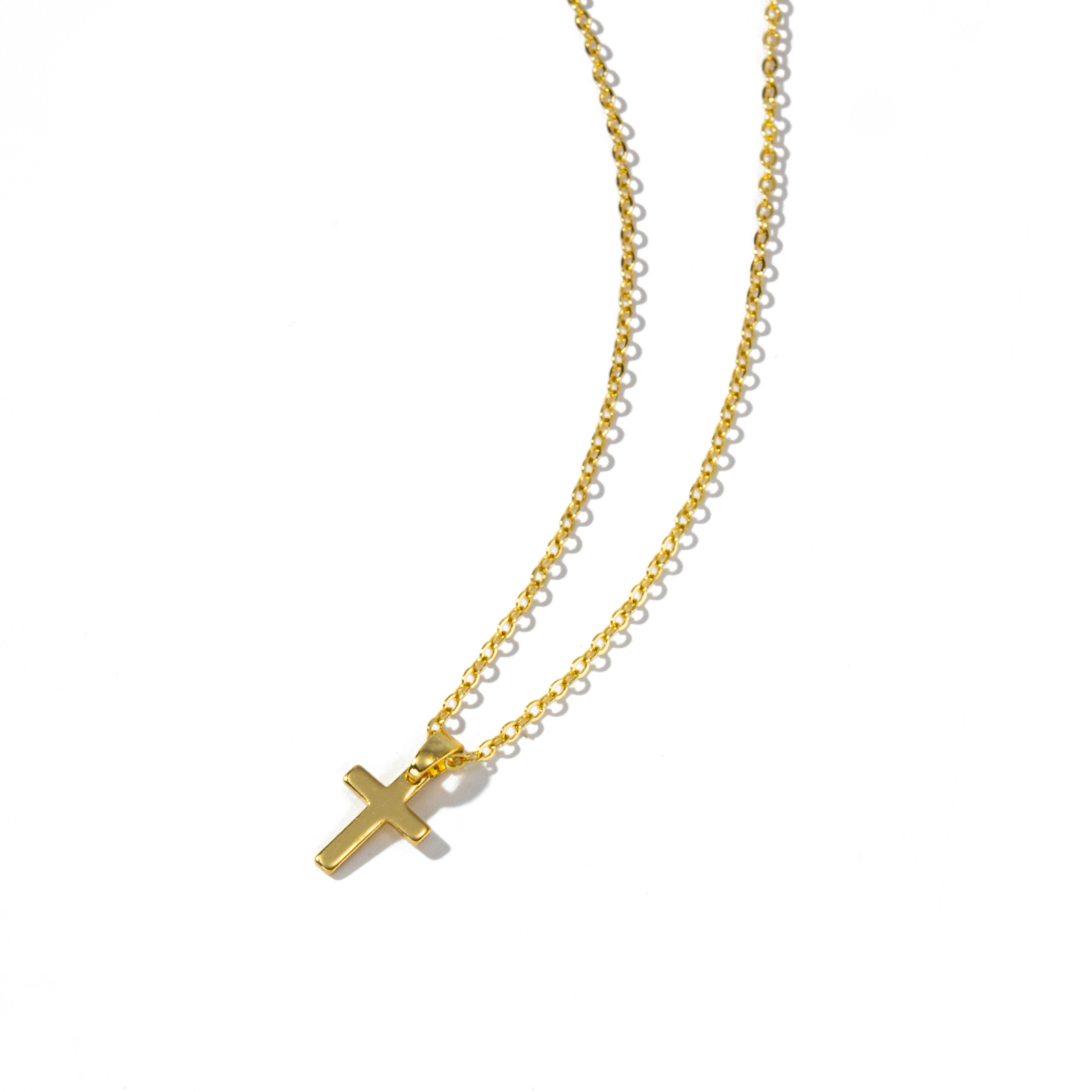 Picture of 1 Piece Eco-friendly Minimalist Religious 18K Real Gold Plated Brass Link Cable Chain Cross Pendant Charm Necklace Unisex Gift 46cm(18.1") + 6cm(2.4") long