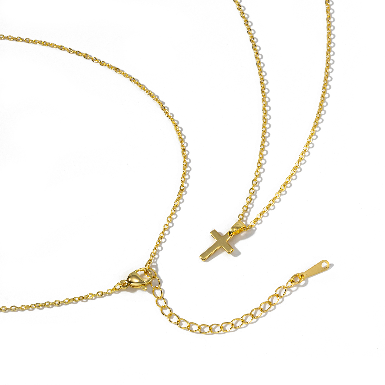 Picture of 1 Piece Eco-friendly Minimalist Religious 18K Real Gold Plated Brass Link Cable Chain Cross Pendant Charm Necklace Unisex Gift 46cm(18.1") + 6cm(2.4") long