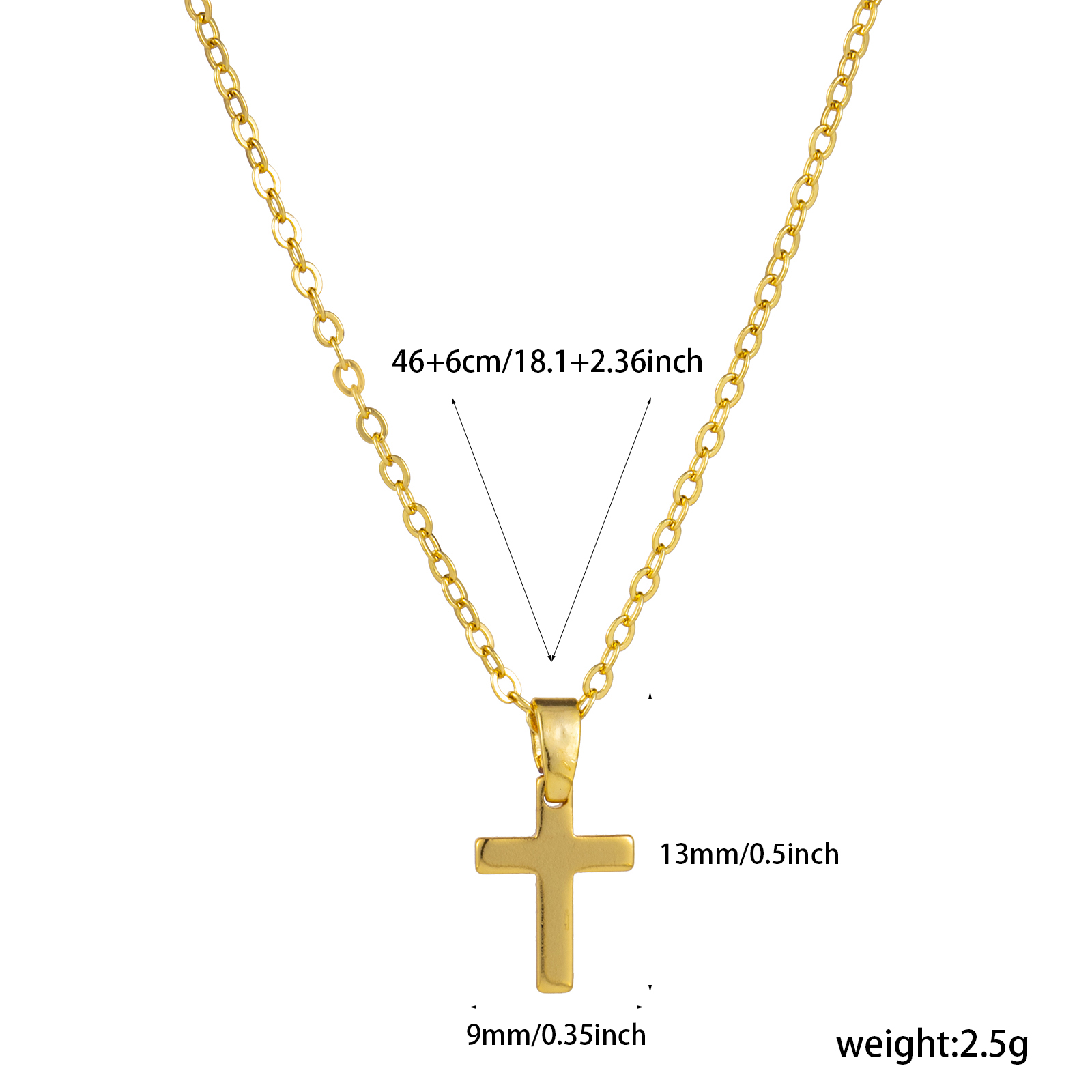 Picture of 1 Piece Eco-friendly Minimalist Religious 18K Real Gold Plated Brass Link Cable Chain Cross Pendant Charm Necklace Unisex Gift 46cm(18.1") + 6cm(2.4") long